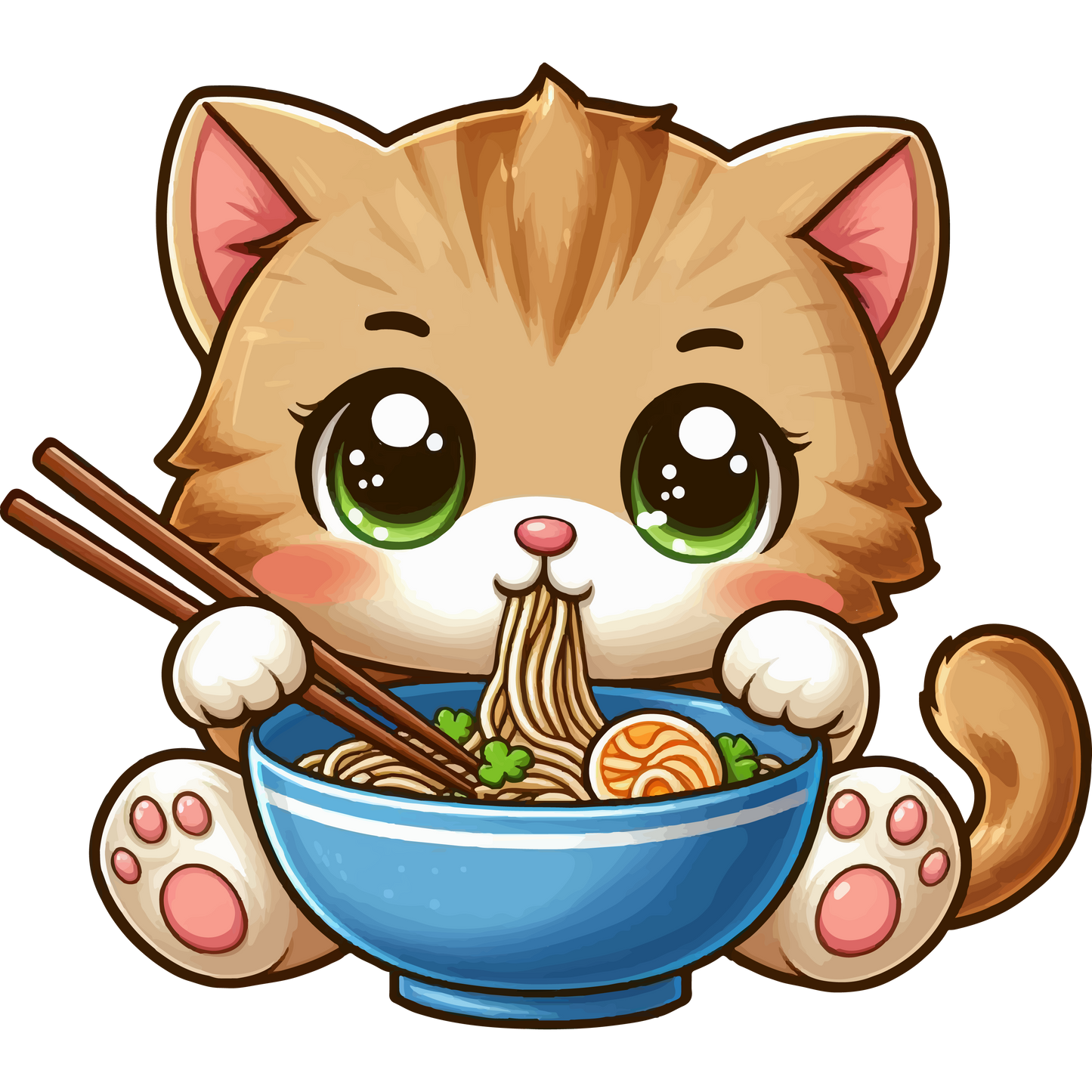 Brown Kitten - Eating Ramen - Lightweight Zip Hoodie