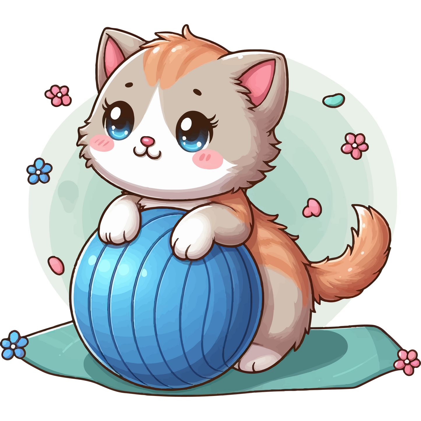 Brown Kitten on Blue Ball - Lightweight Zip Hoodie