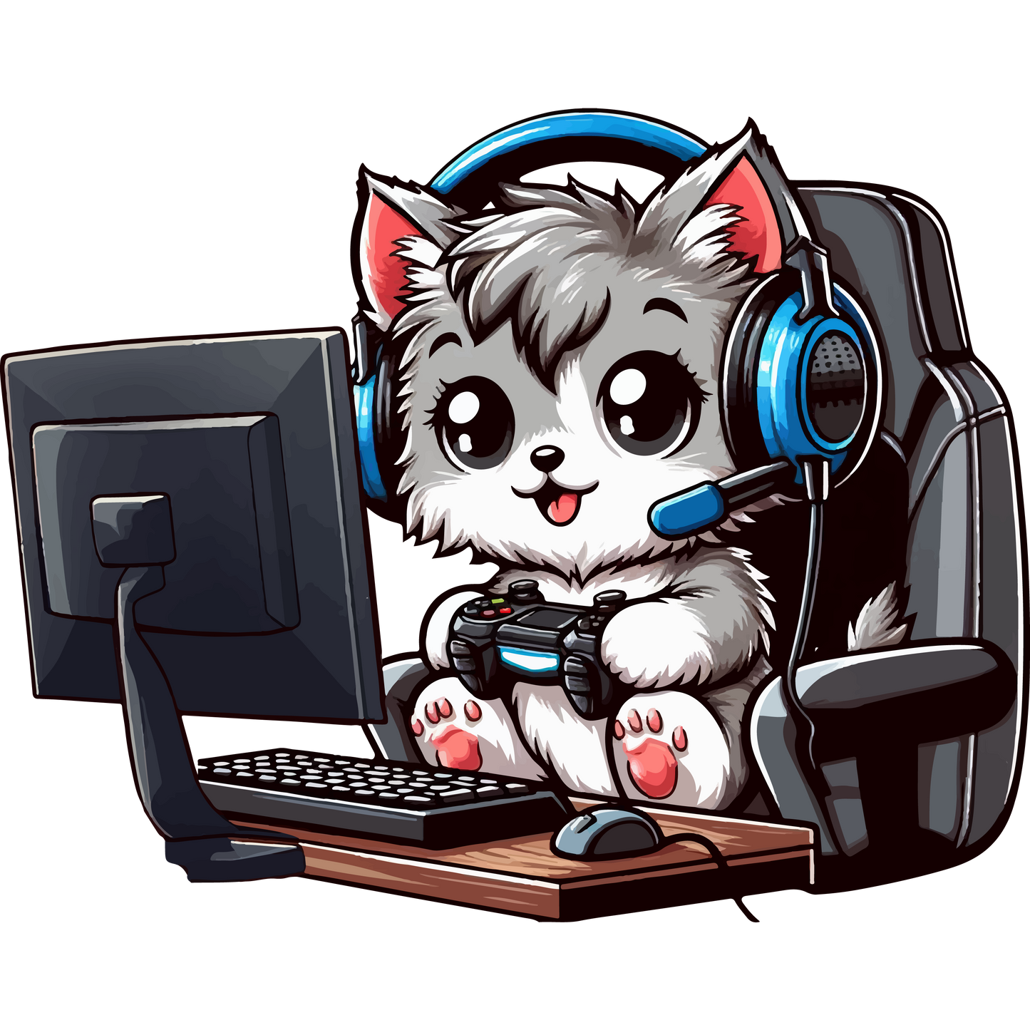 Gamer Kitten - Blue Headset - Unisex Triblend Tee