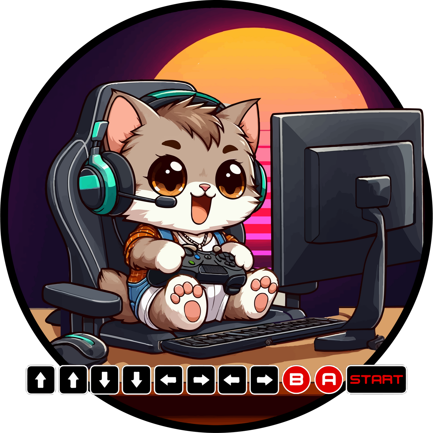 Gamer Kitten - Green Headset - Lightweight Zip Hoodie