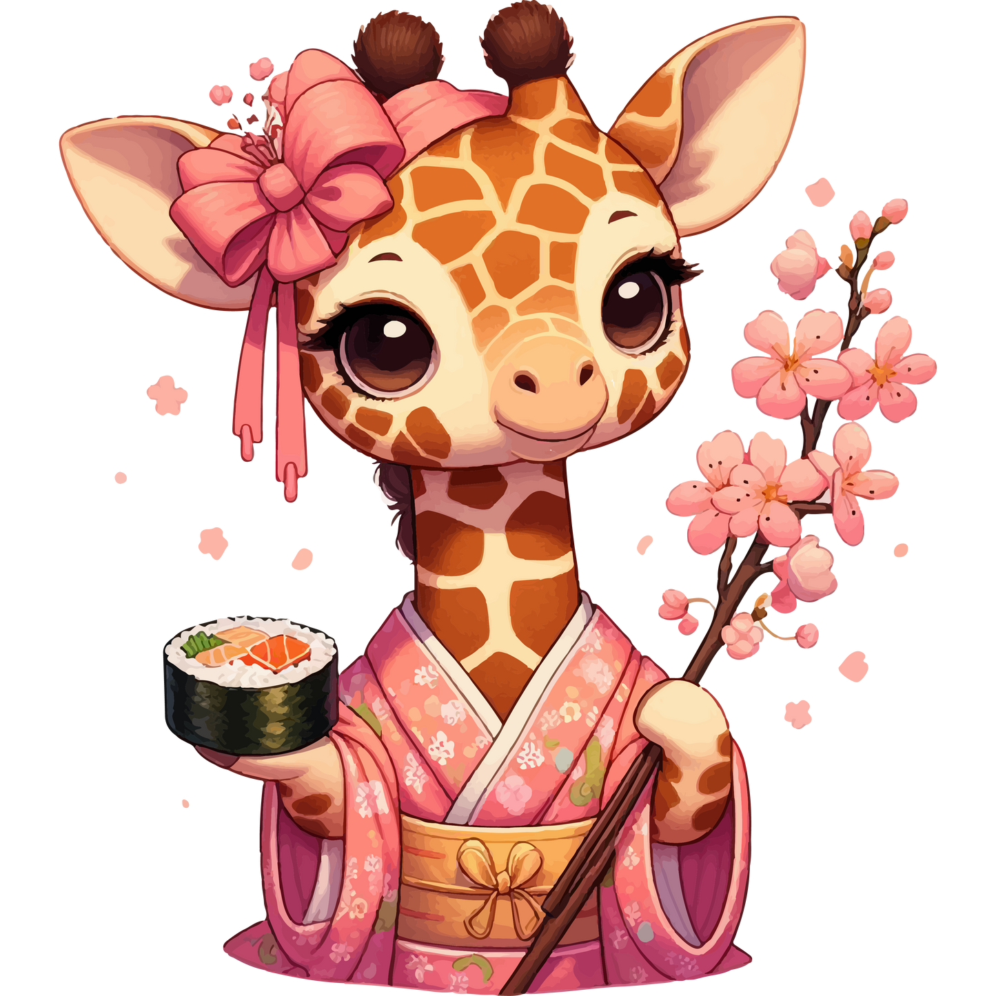 Geisha Giraffe - Holding Cherry Blossoms - Lightweight Zip Hoodie