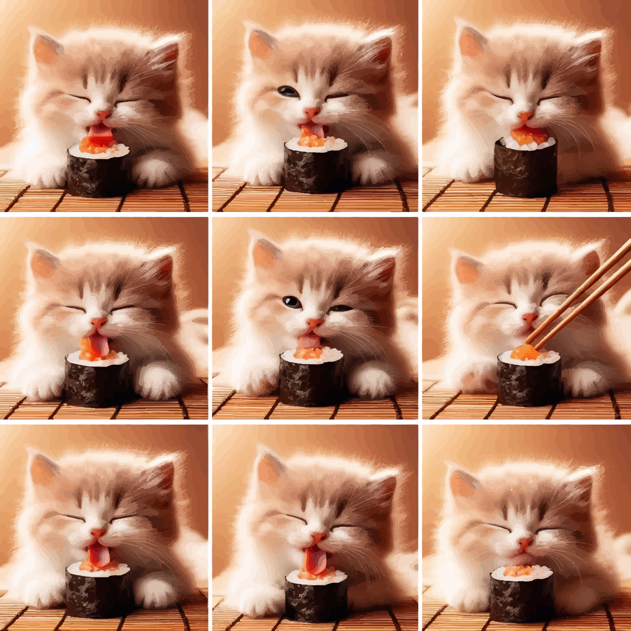 Kittens Eating Sushi Collage - Youth Staple Tee