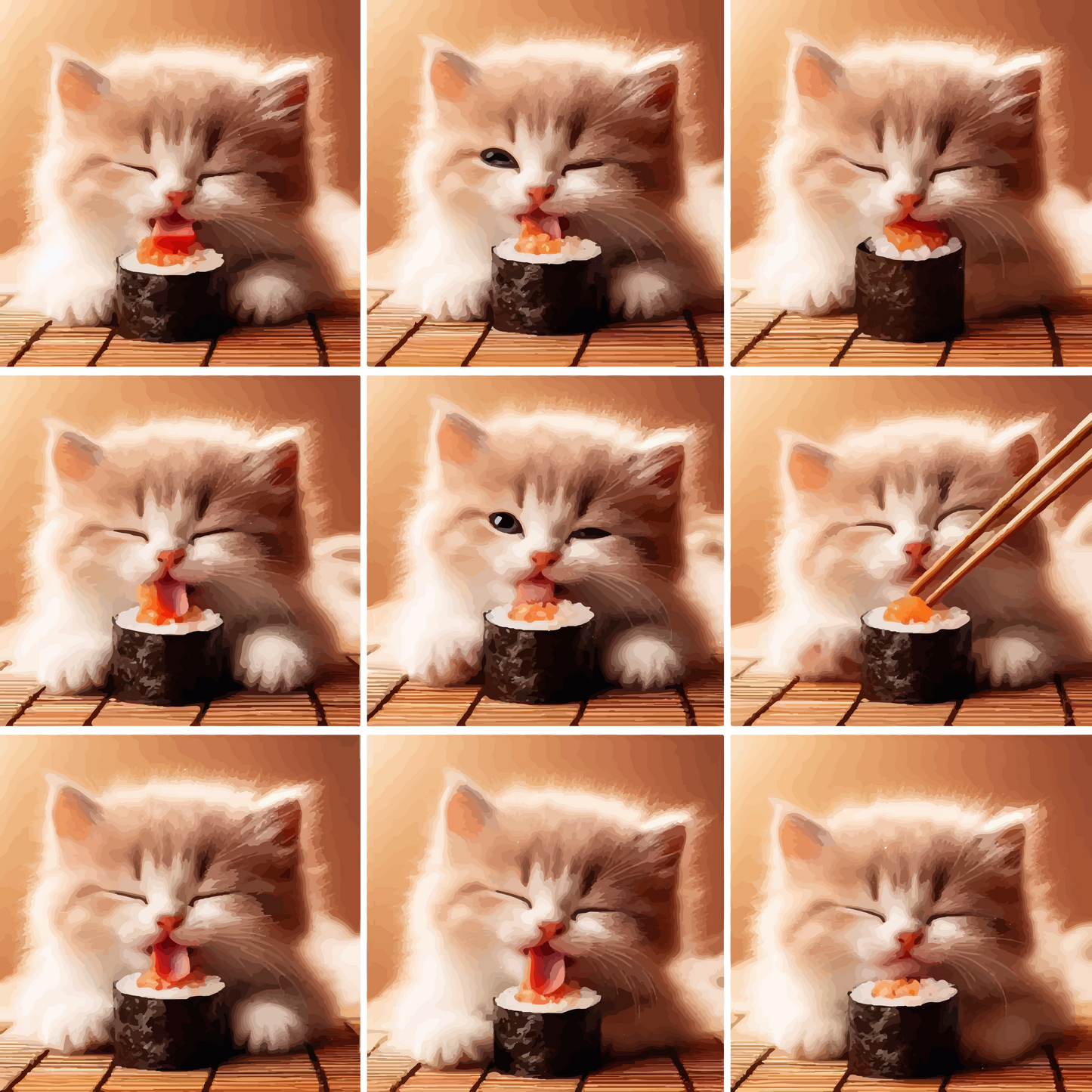 Kittens Eating Sushi Collage - Lightweight Zip Hoodie