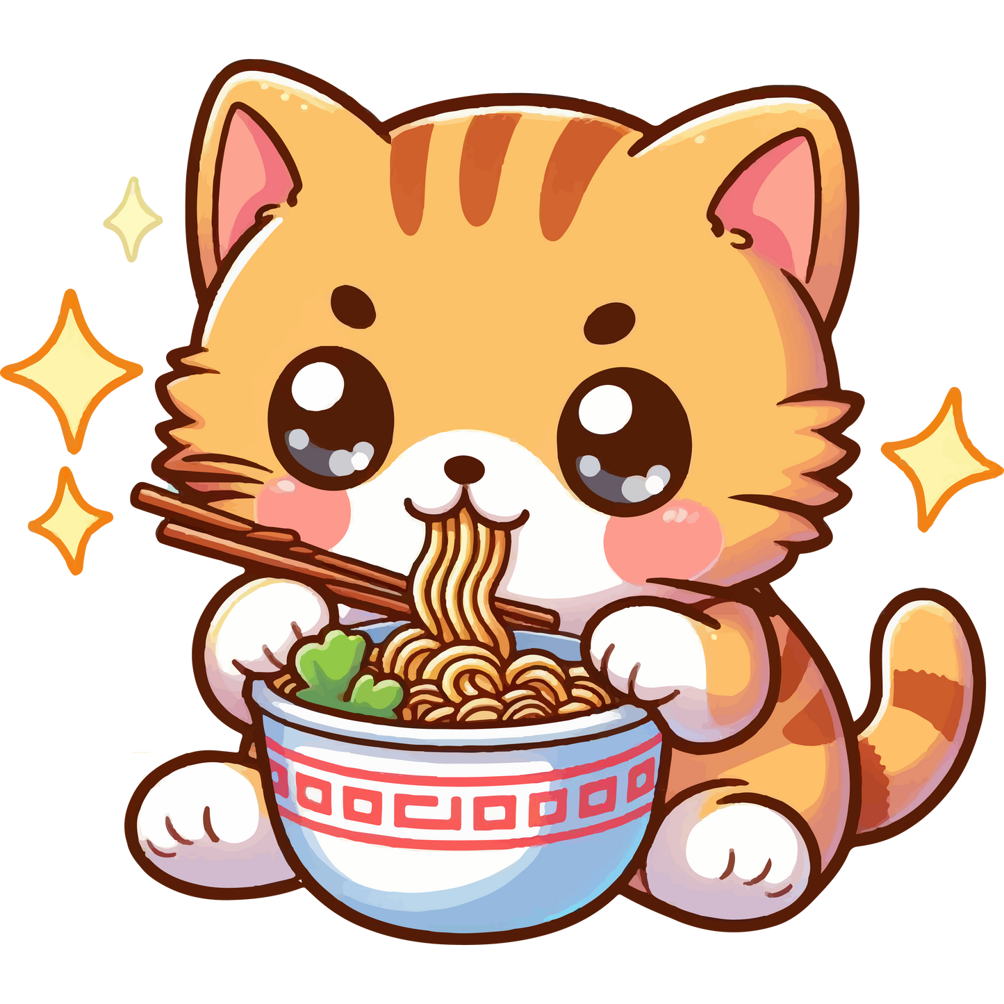Orange Kitten - Eating Ramen - Lightweight Zip Hoodie