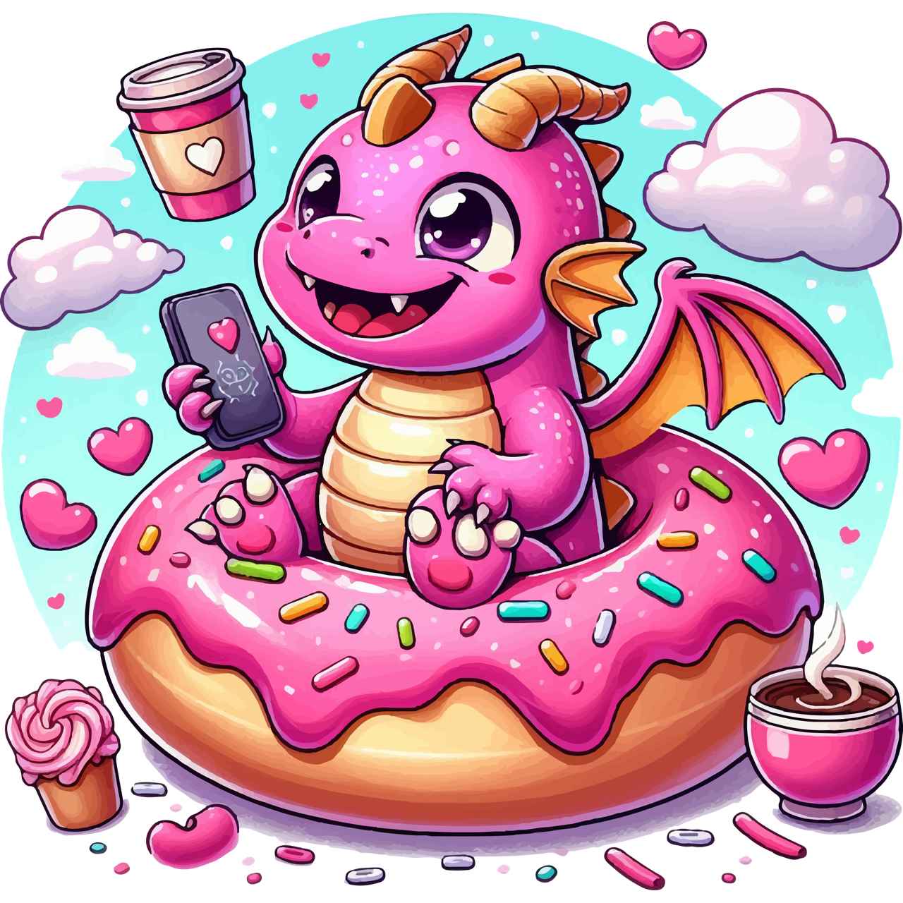 Pink Dragon - Loving Coffee and Donuts - Youth Staple Tee