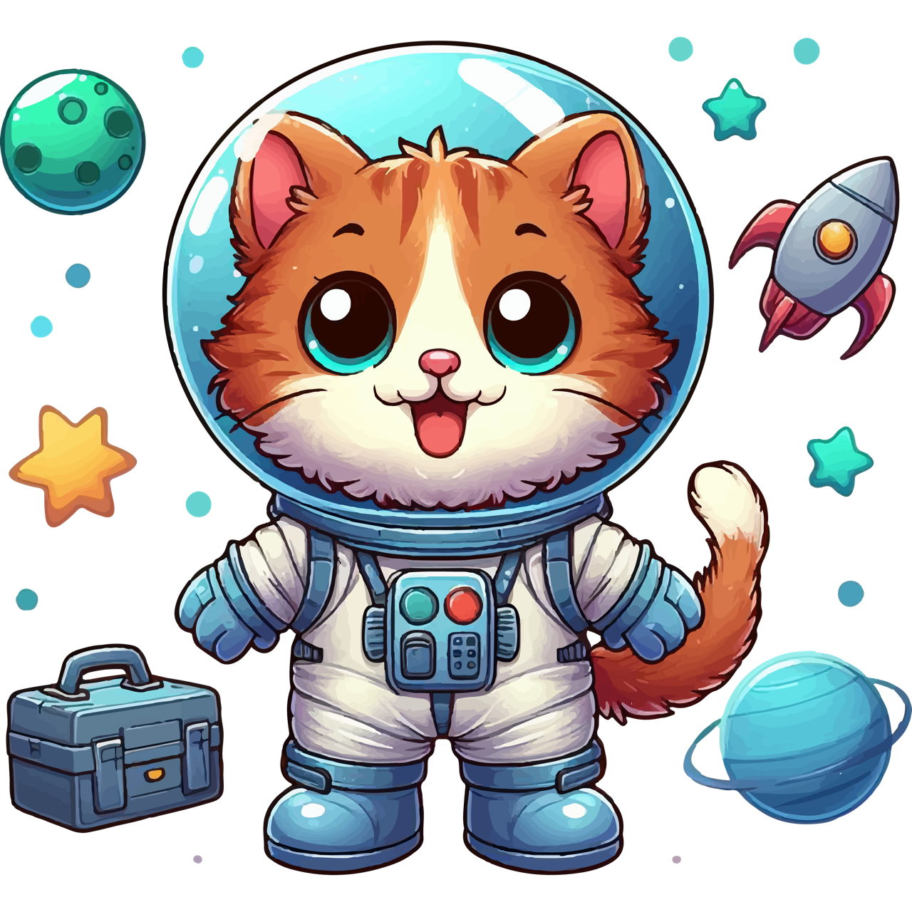 Space Kitten with Planets - Youth Staple Tee