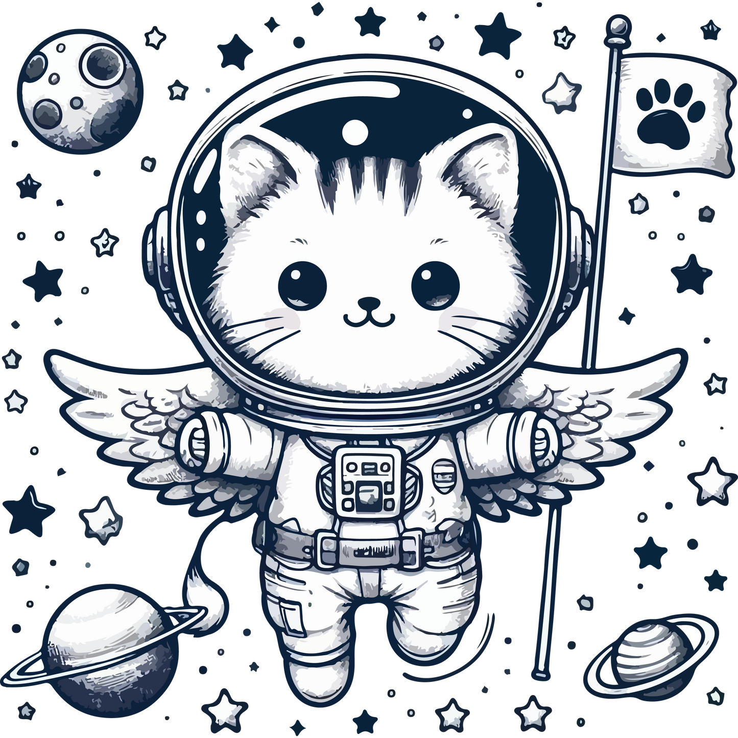 Space Kitten with Stars - Lightweight Zip Hoodie