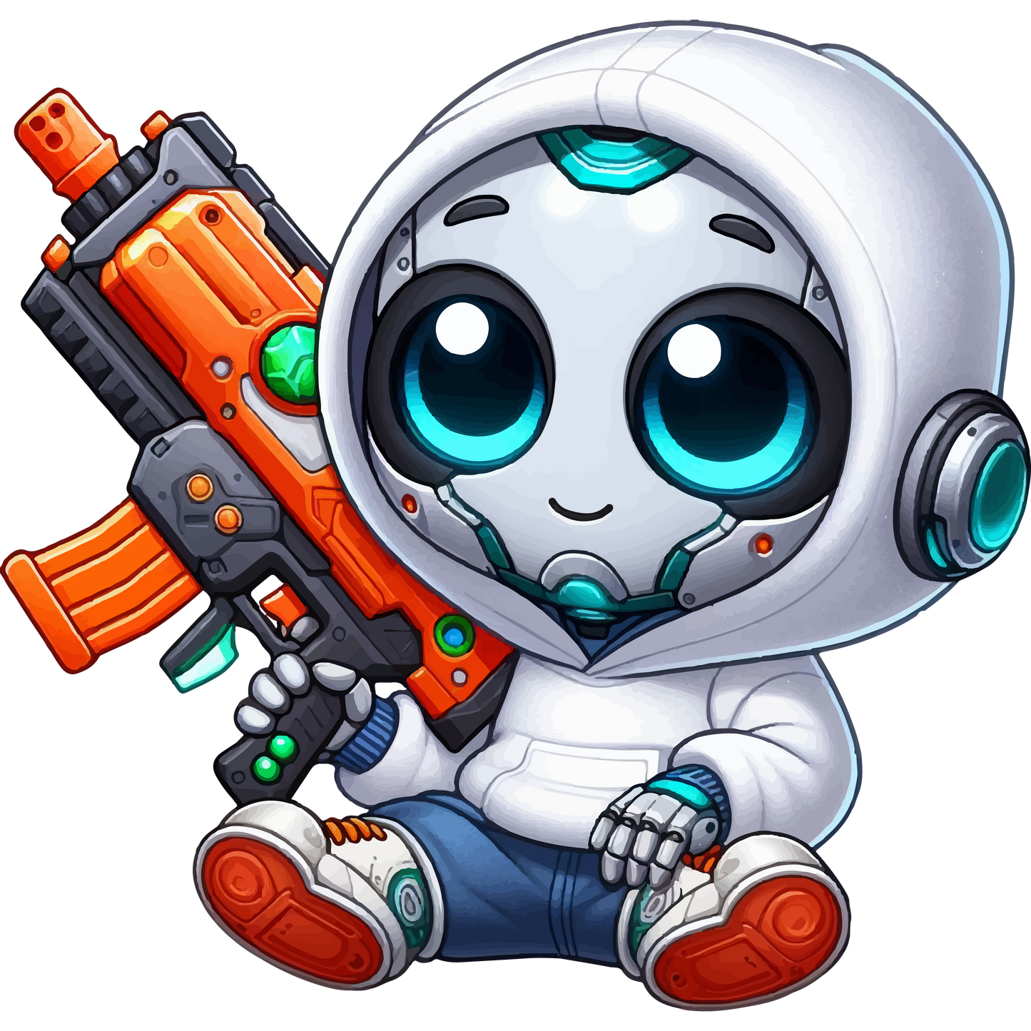 White Robot with Foam Dart Blaster - Lightweight Zip Hoodie
