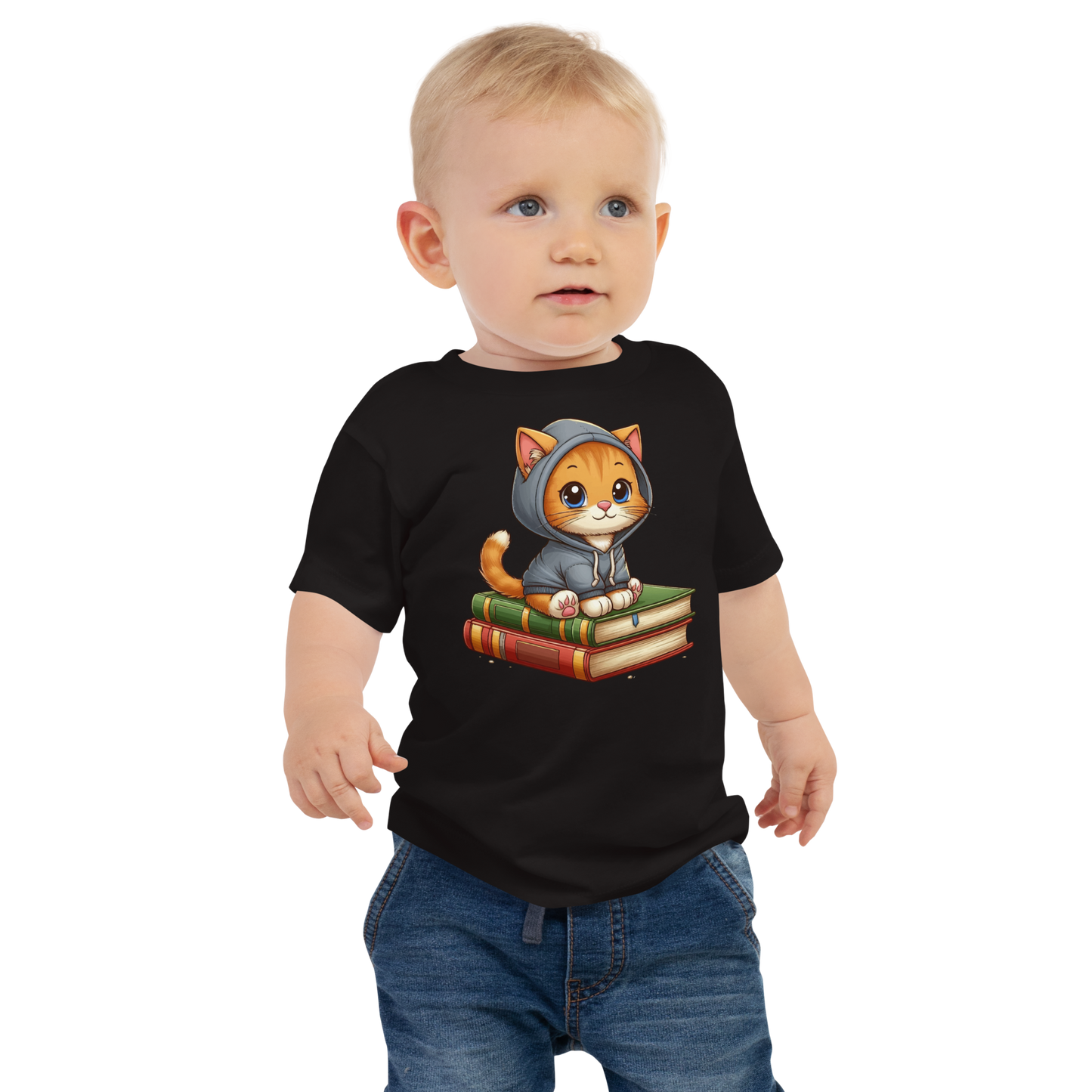 Orange Kitten - Sitting on Books - Baby Tee