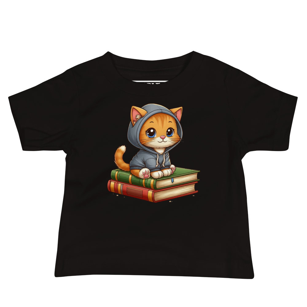 Orange Kitten - Sitting on Books - Baby Tee