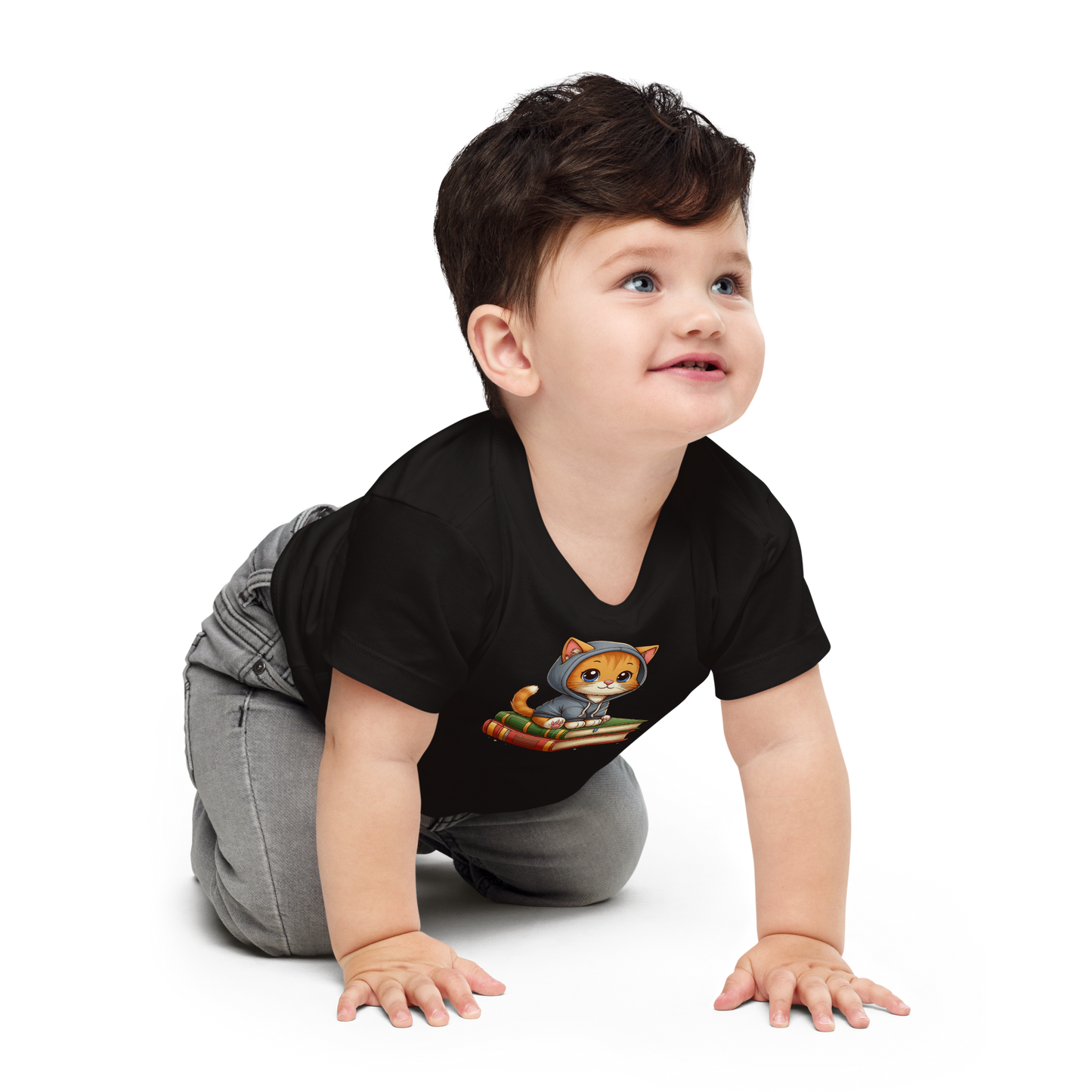 Orange Kitten - Sitting on Books - Baby Tee