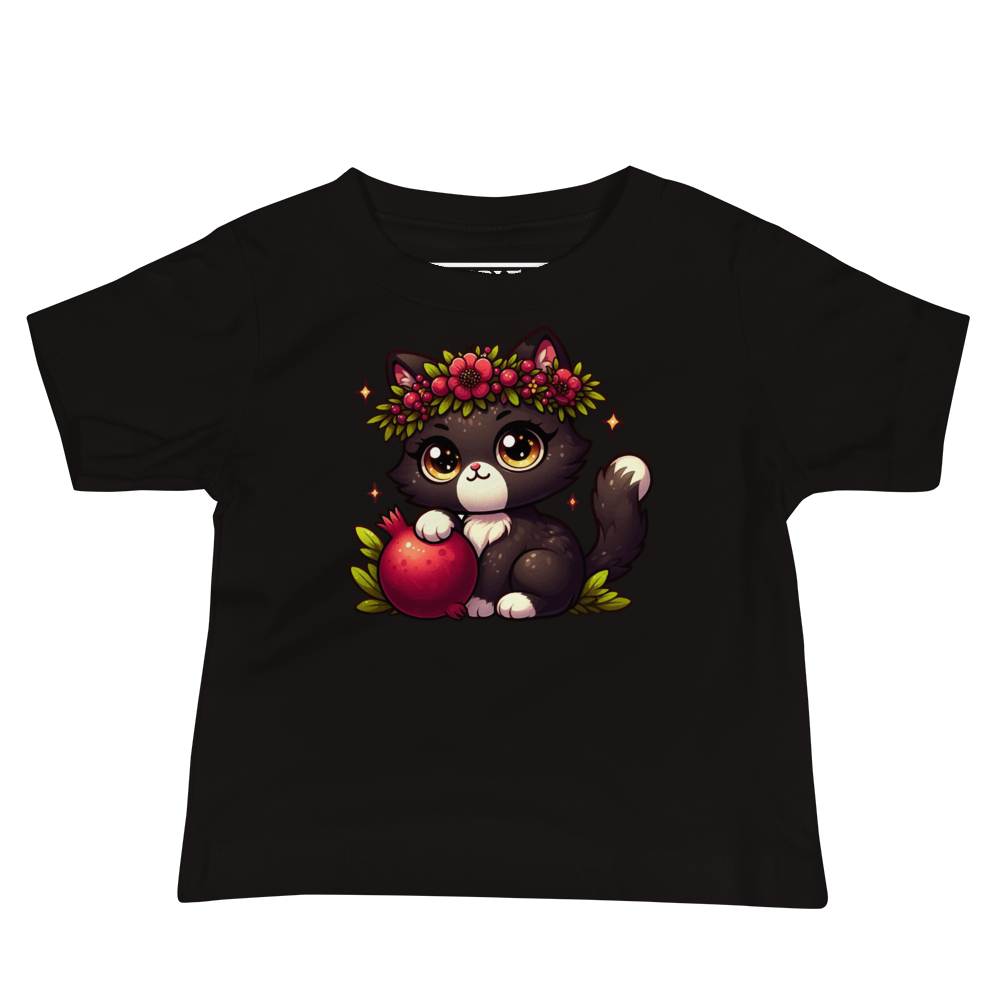 Black Kitten with Red Flowers - Baby Tee