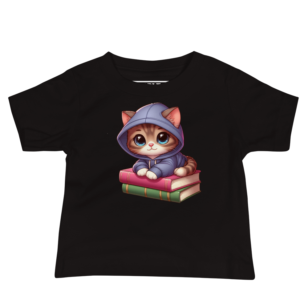 Brown Kitten - Sitting on Books - Baby Tee