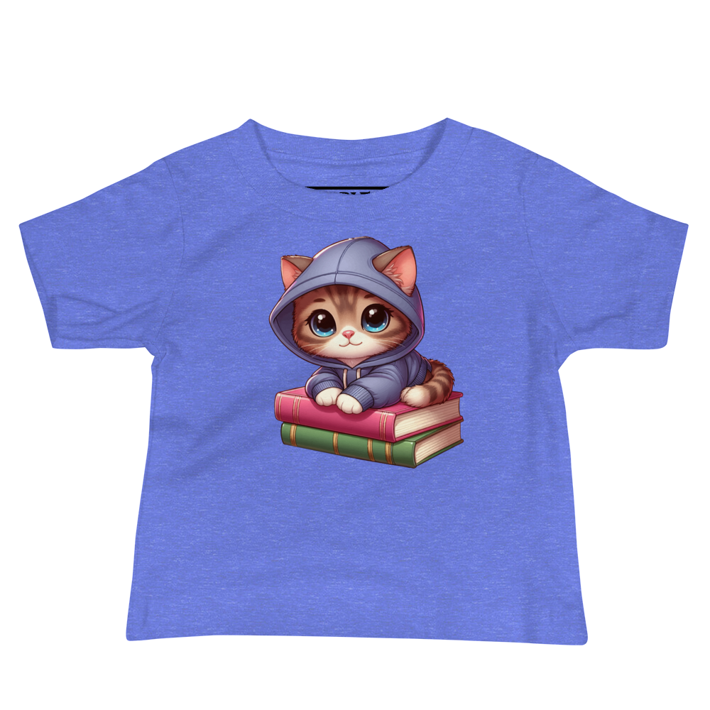 Brown Kitten - Sitting on Books - Baby Tee