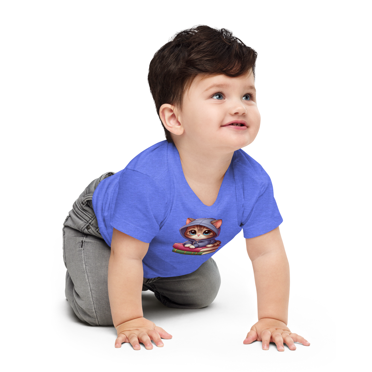 Brown Kitten - Sitting on Books - Baby Tee