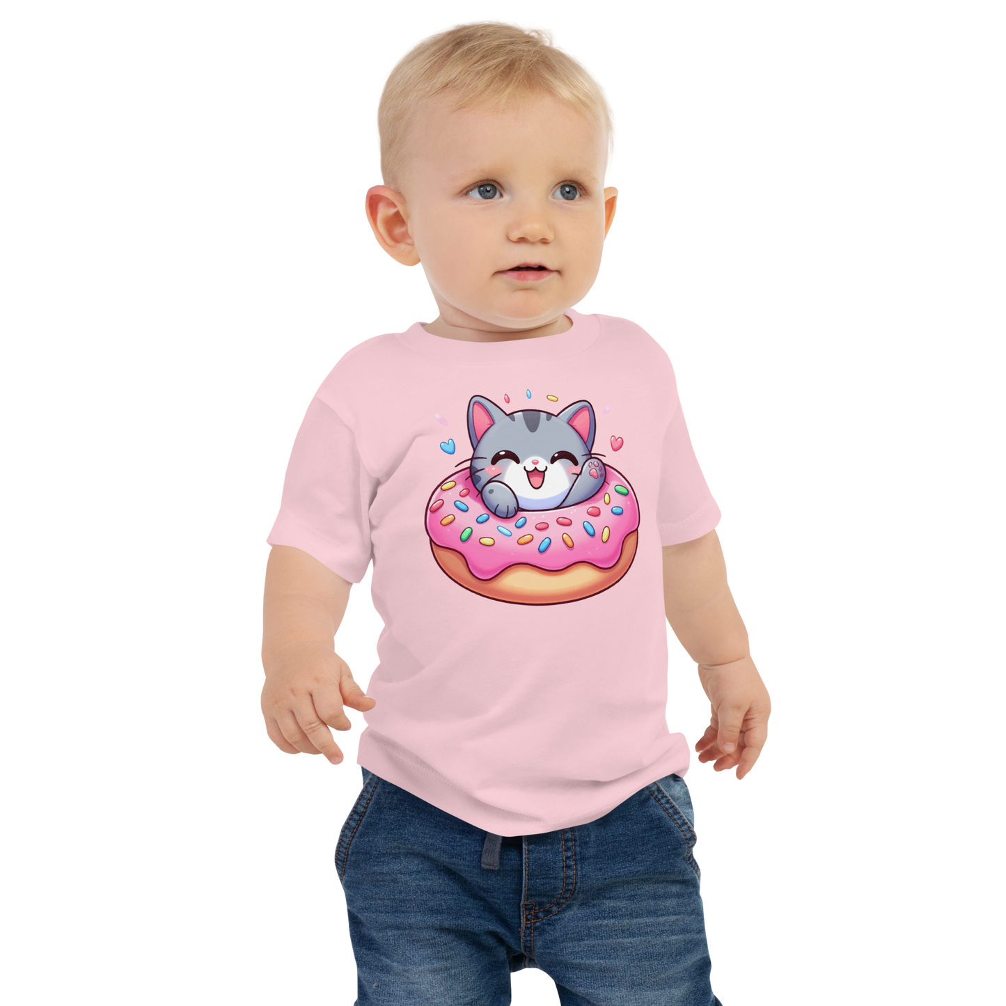 Grey Kitten - Laughing in a Donut - Baby Tee