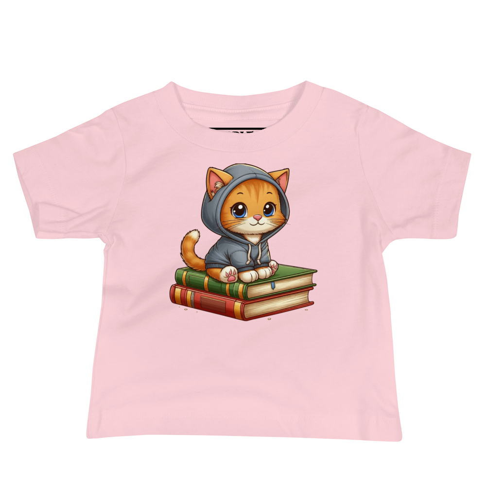 Orange Kitten - Sitting on Books - Baby Tee