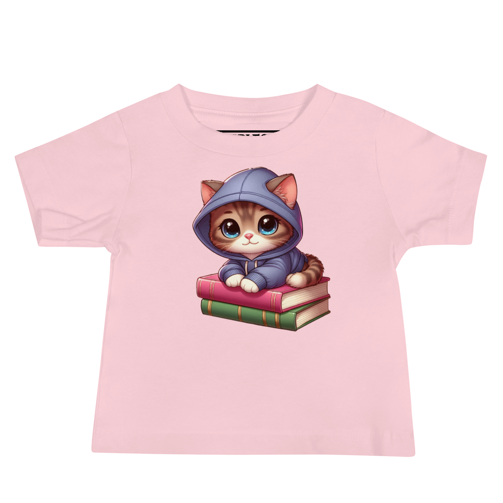 Brown Kitten - Sitting on Books - Baby Tee
