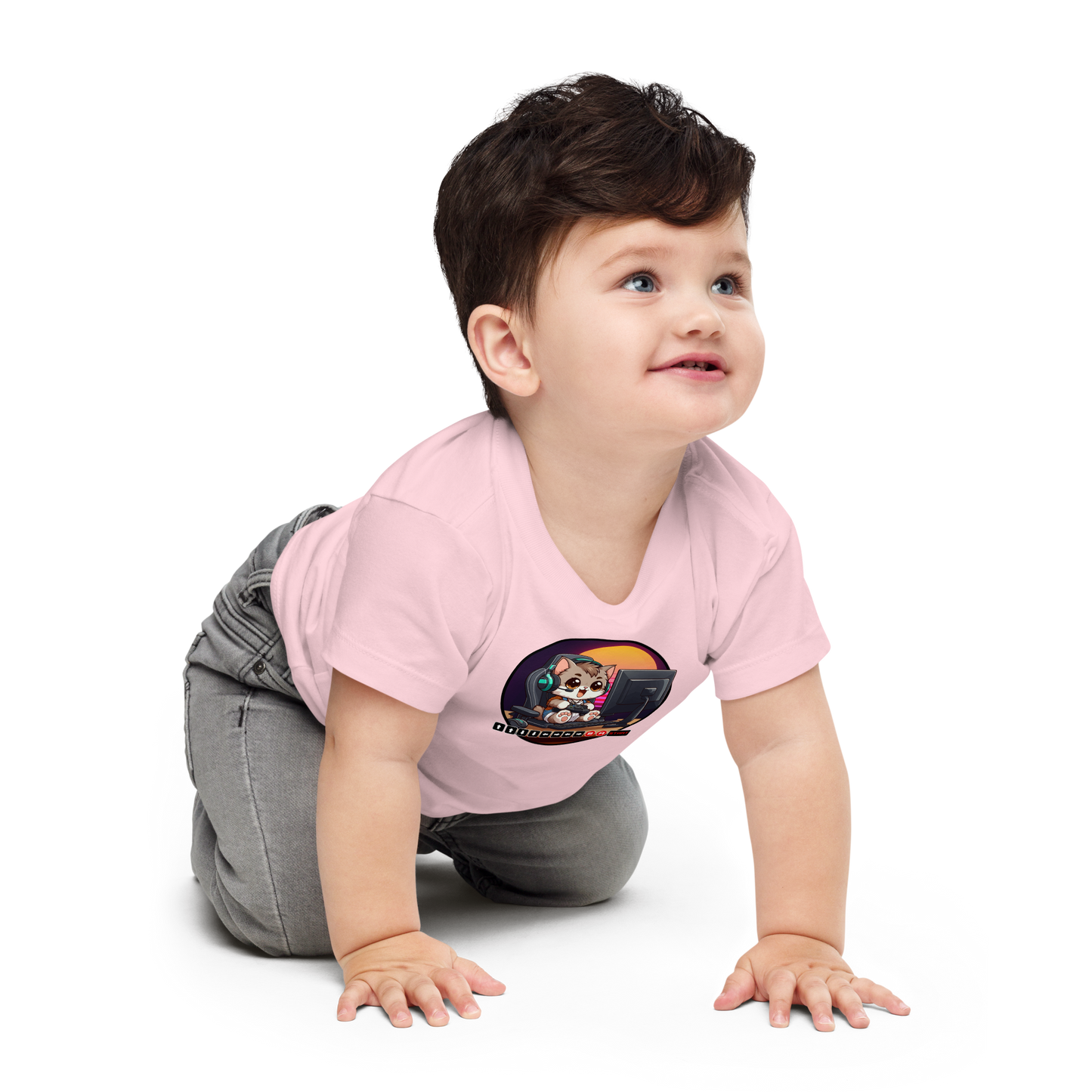 Gamer Kitten - Green Headset - Baby Tee