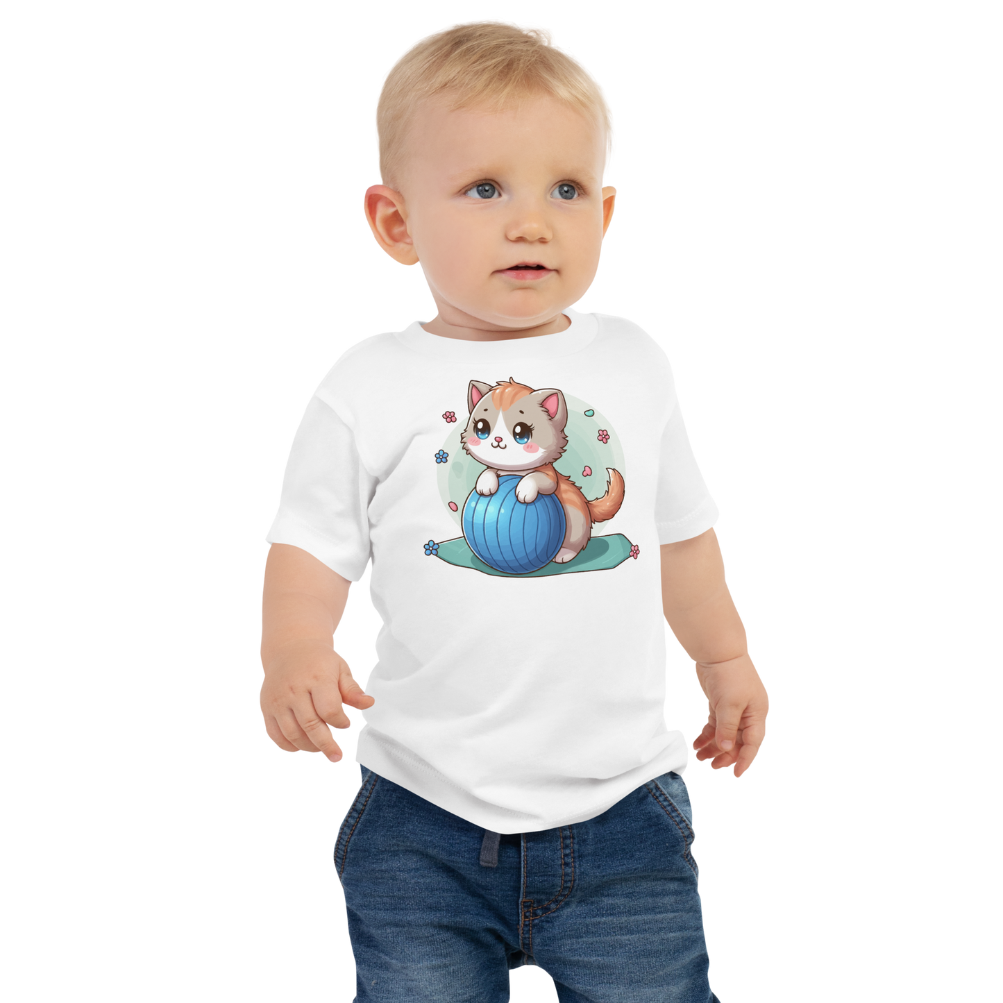 Brown Kitten on Blue Ball - Baby Tee