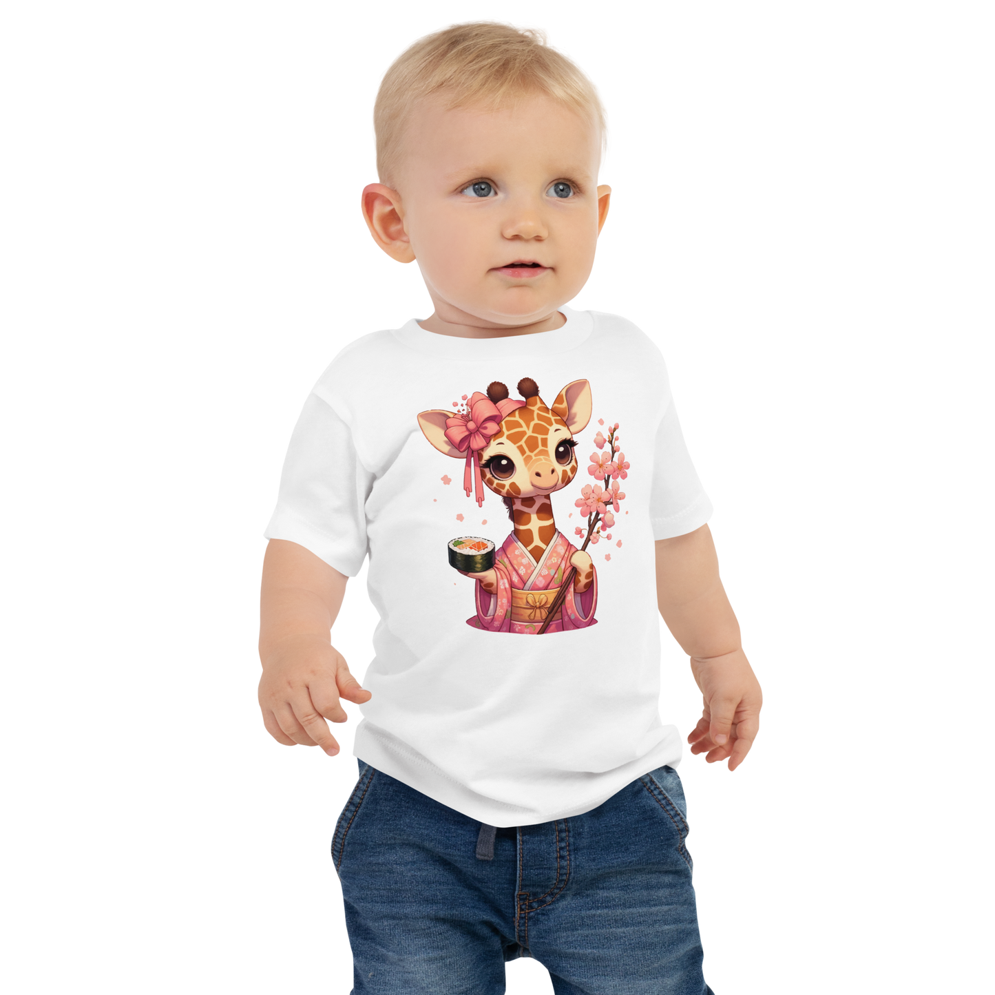 Geisha Giraffe - Holding Cherry Blossoms - Baby Tee