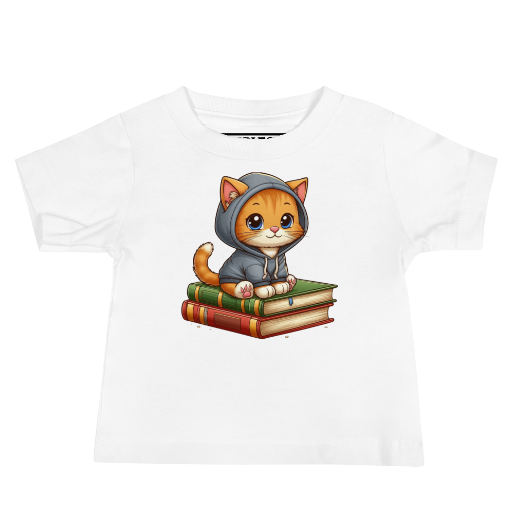 Orange Kitten - Sitting on Books - Baby Tee