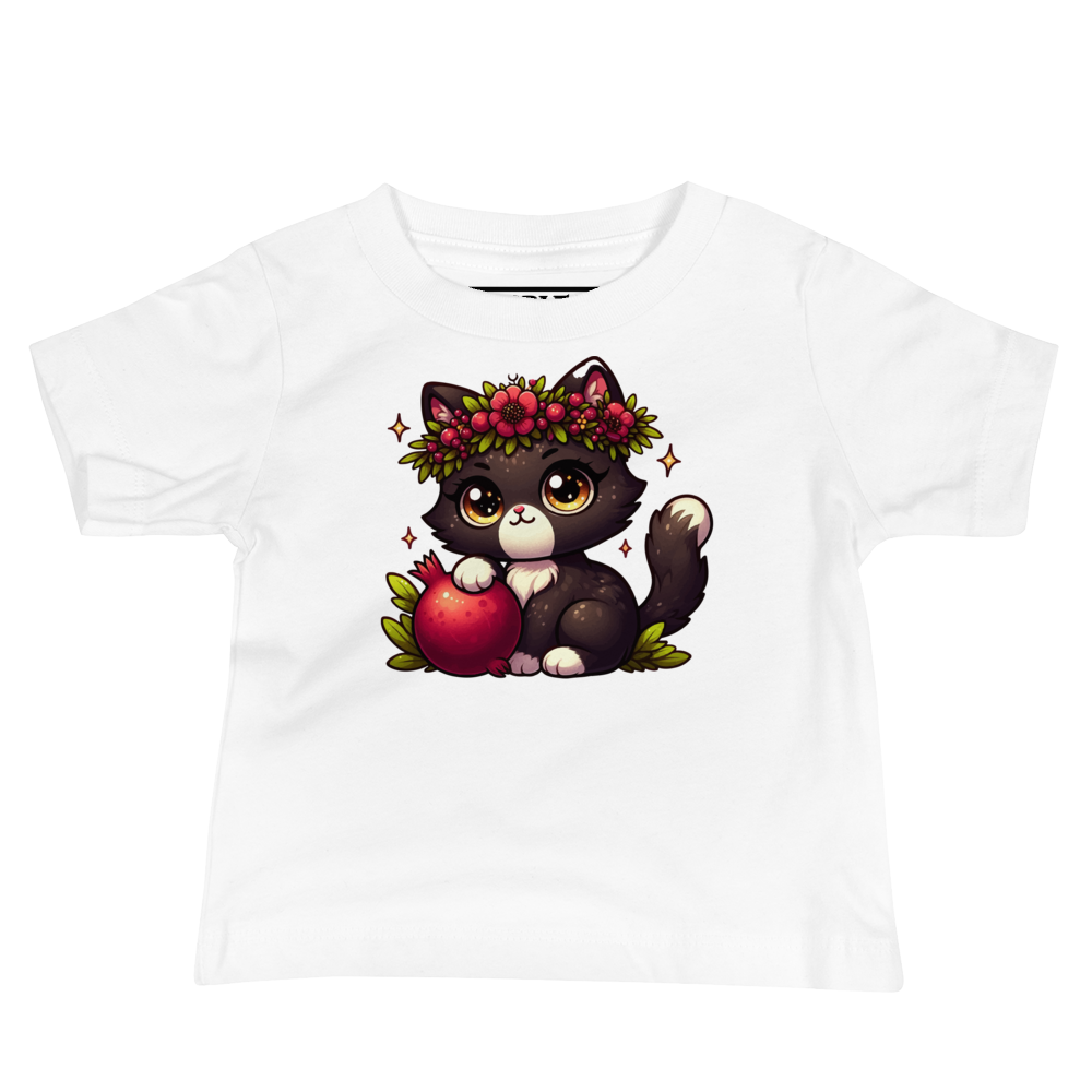 Black Kitten with Red Flowers - Baby Tee