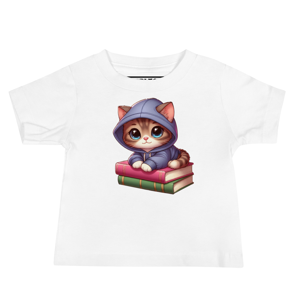 Brown Kitten - Sitting on Books - Baby Tee