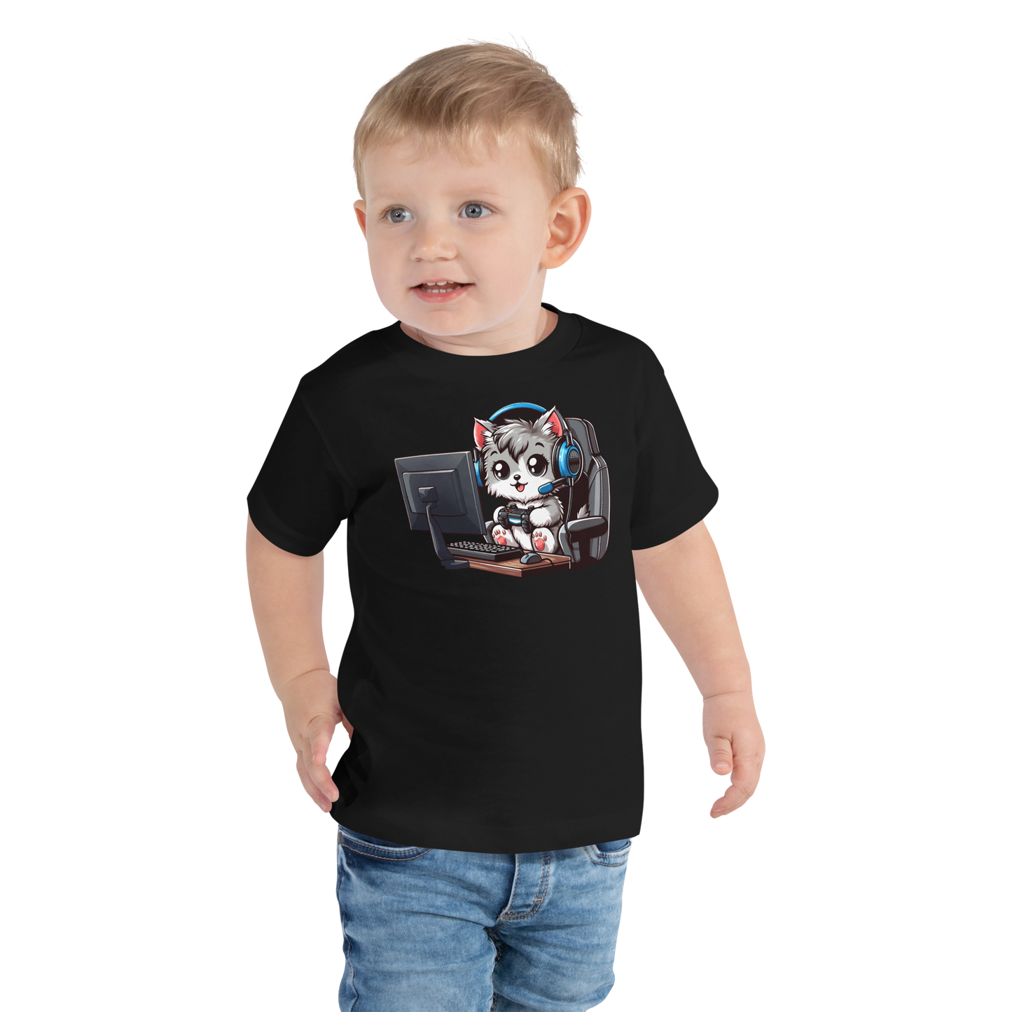 Gamer Kitten - Blue Headset - Toddler Tee