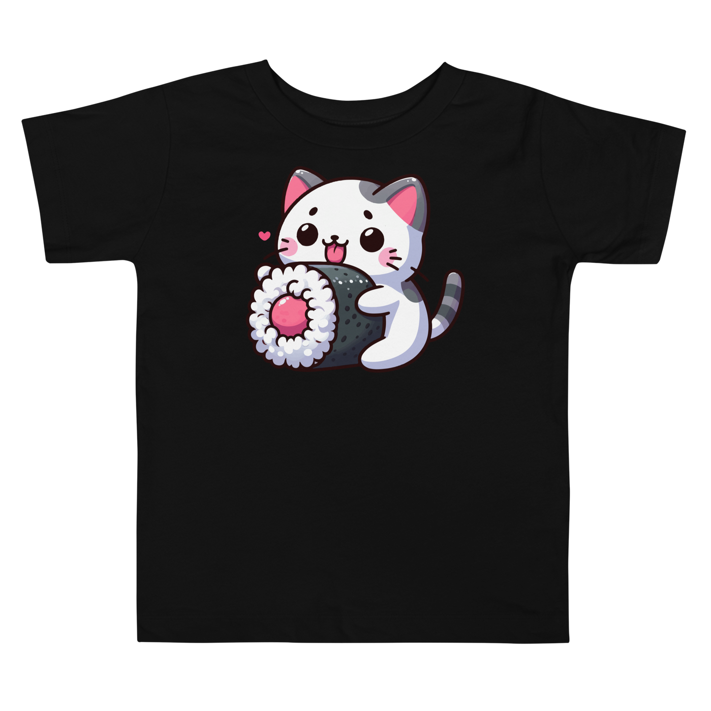 Black and Grey Kitten - Eating Sushi - Toddler Tee