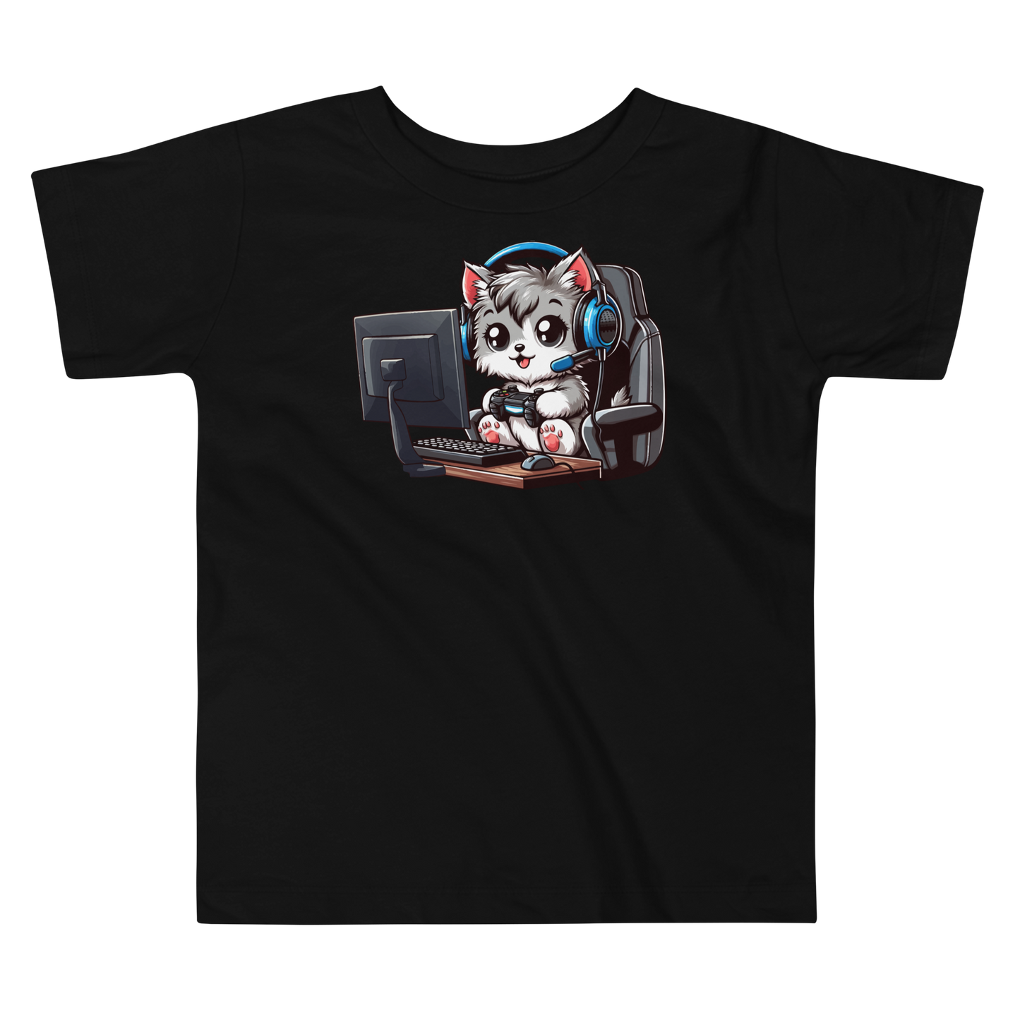 Gamer Kitten - Blue Headset - Toddler Tee
