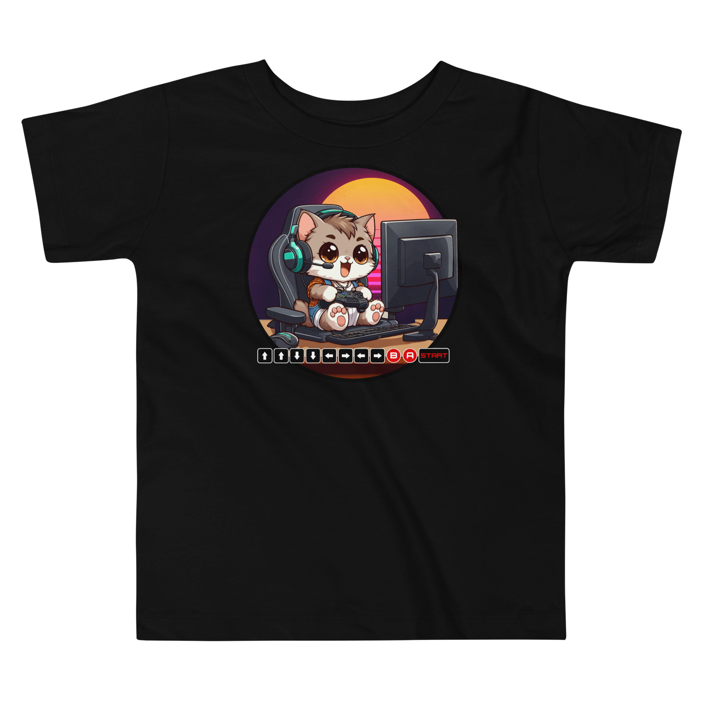 Gamer Kitten - Green Headset - Toddler Tee