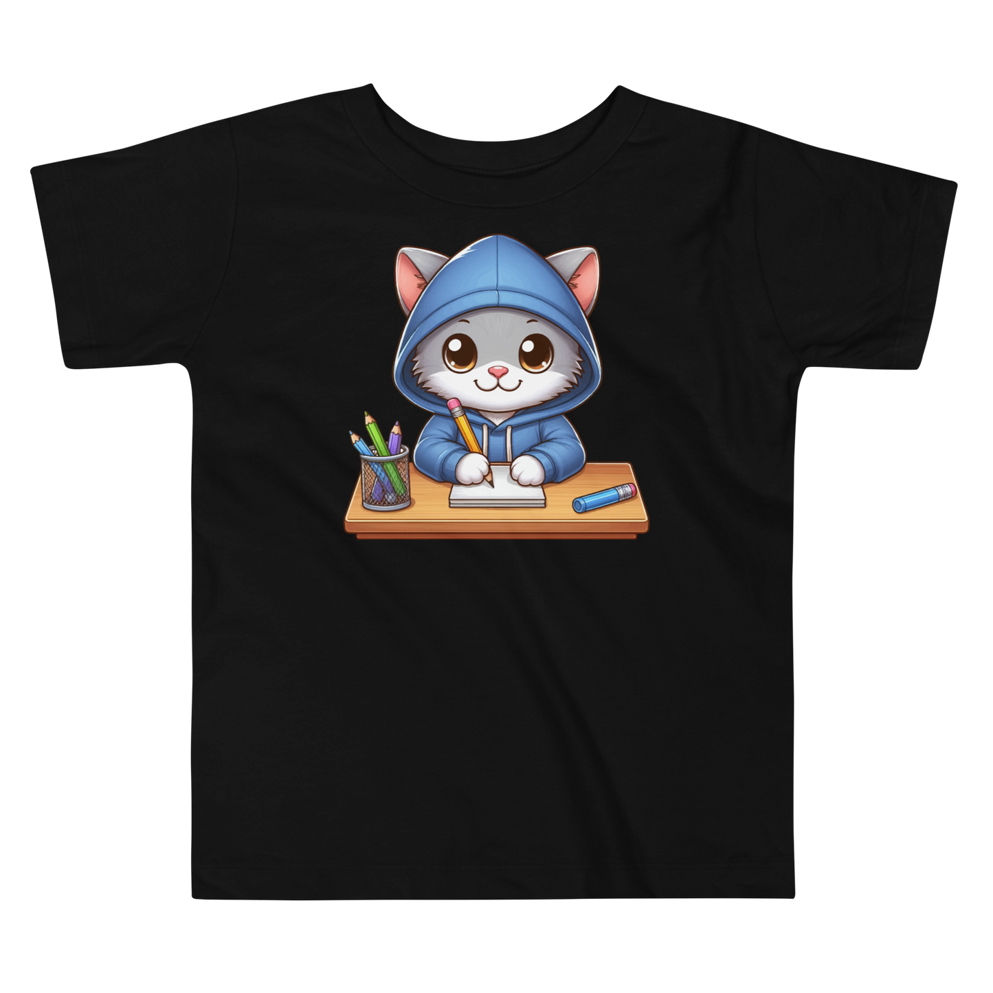 Grey Kitten Doing School - Toddler Tee