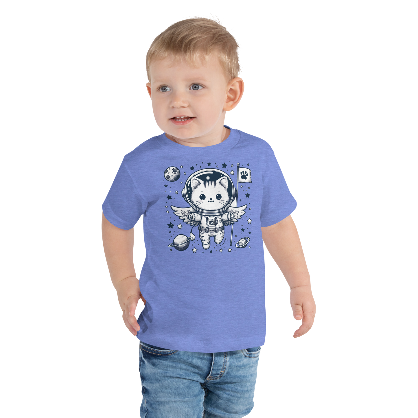 Space Kitten with Stars - Toddler Tee