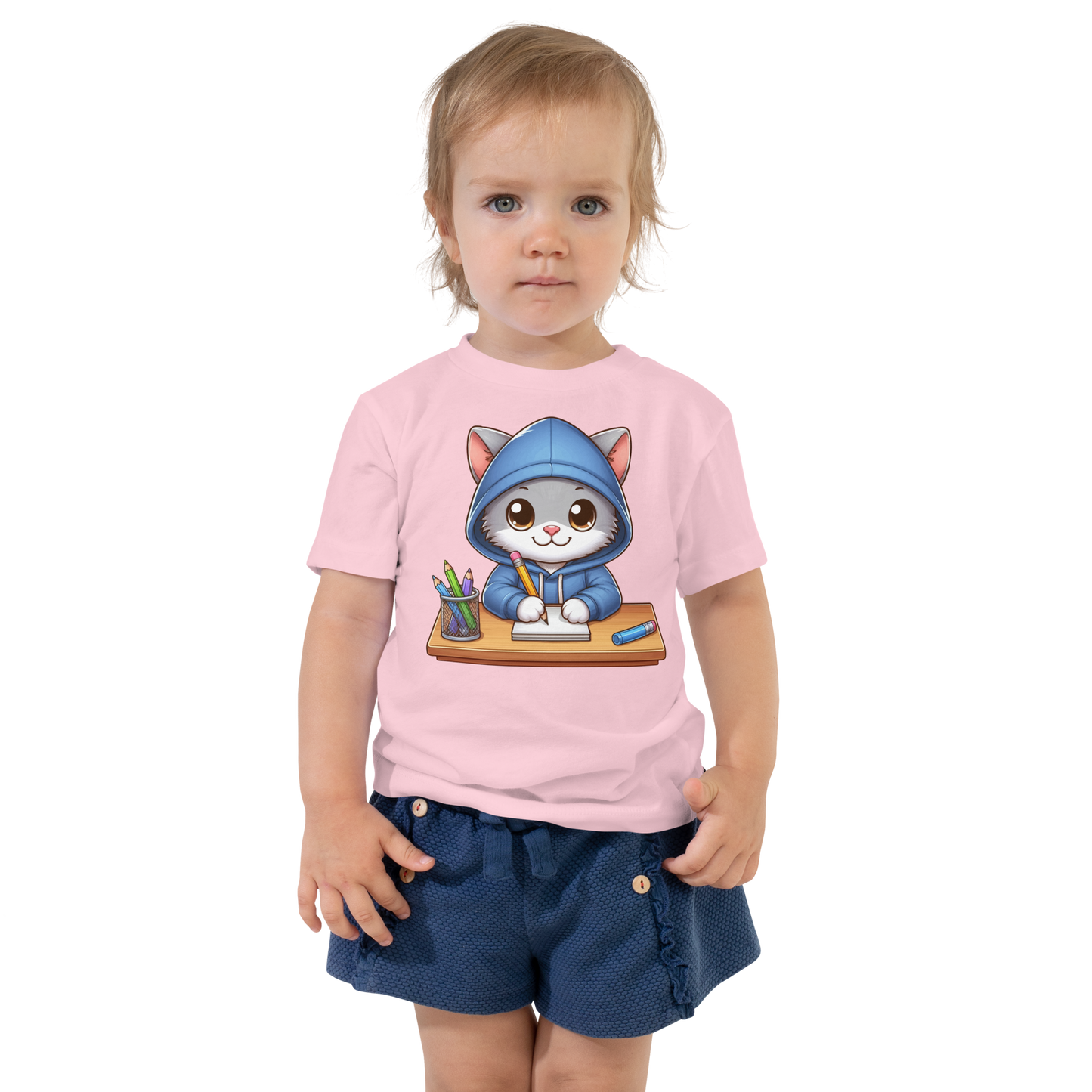 Grey Kitten Doing School - Toddler Tee