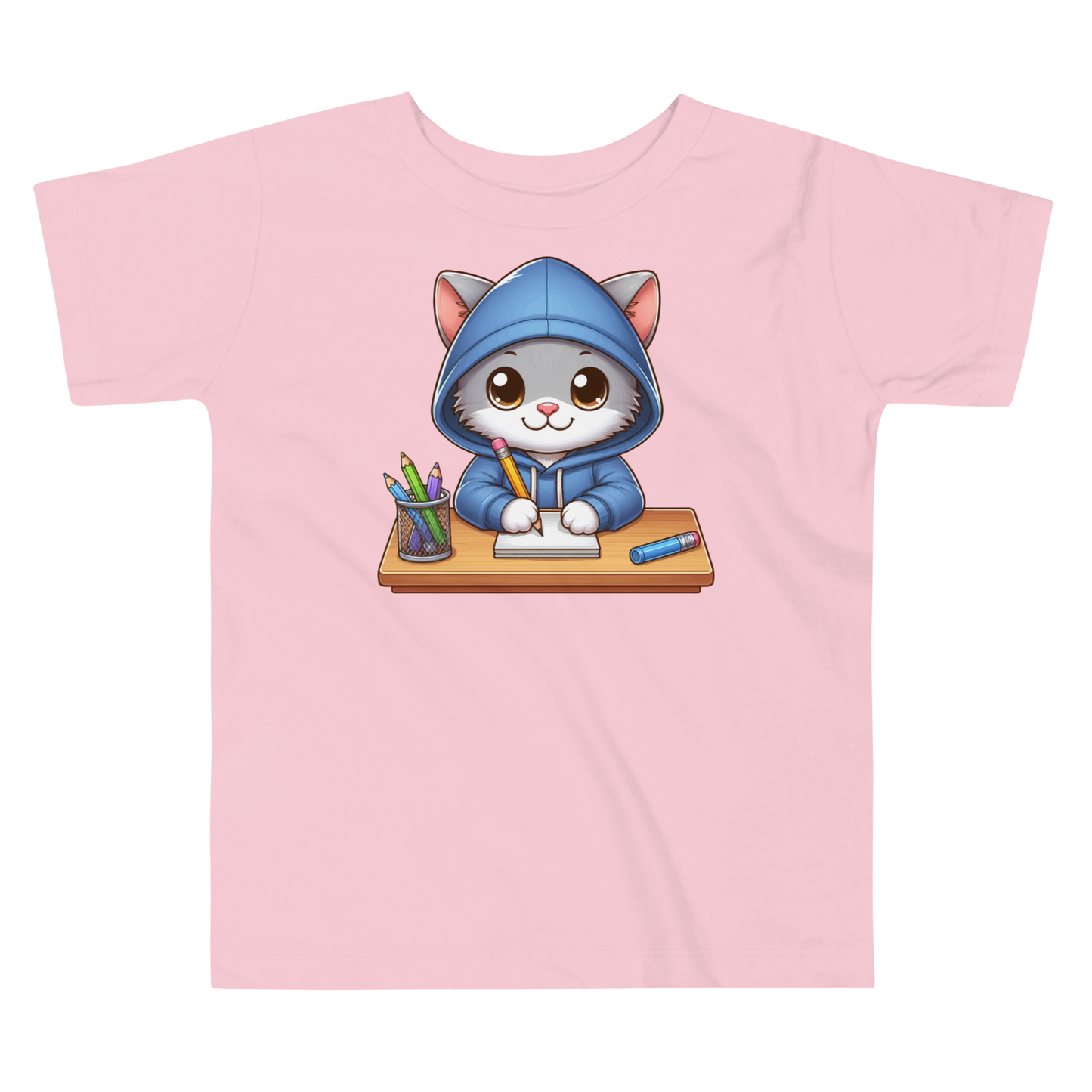 Grey Kitten Doing School - Toddler Tee