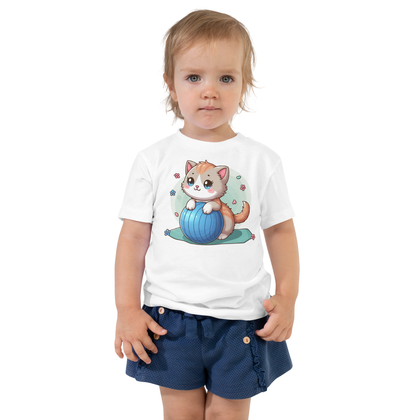 Brown Kitten on Blue Ball - Toddler Tee
