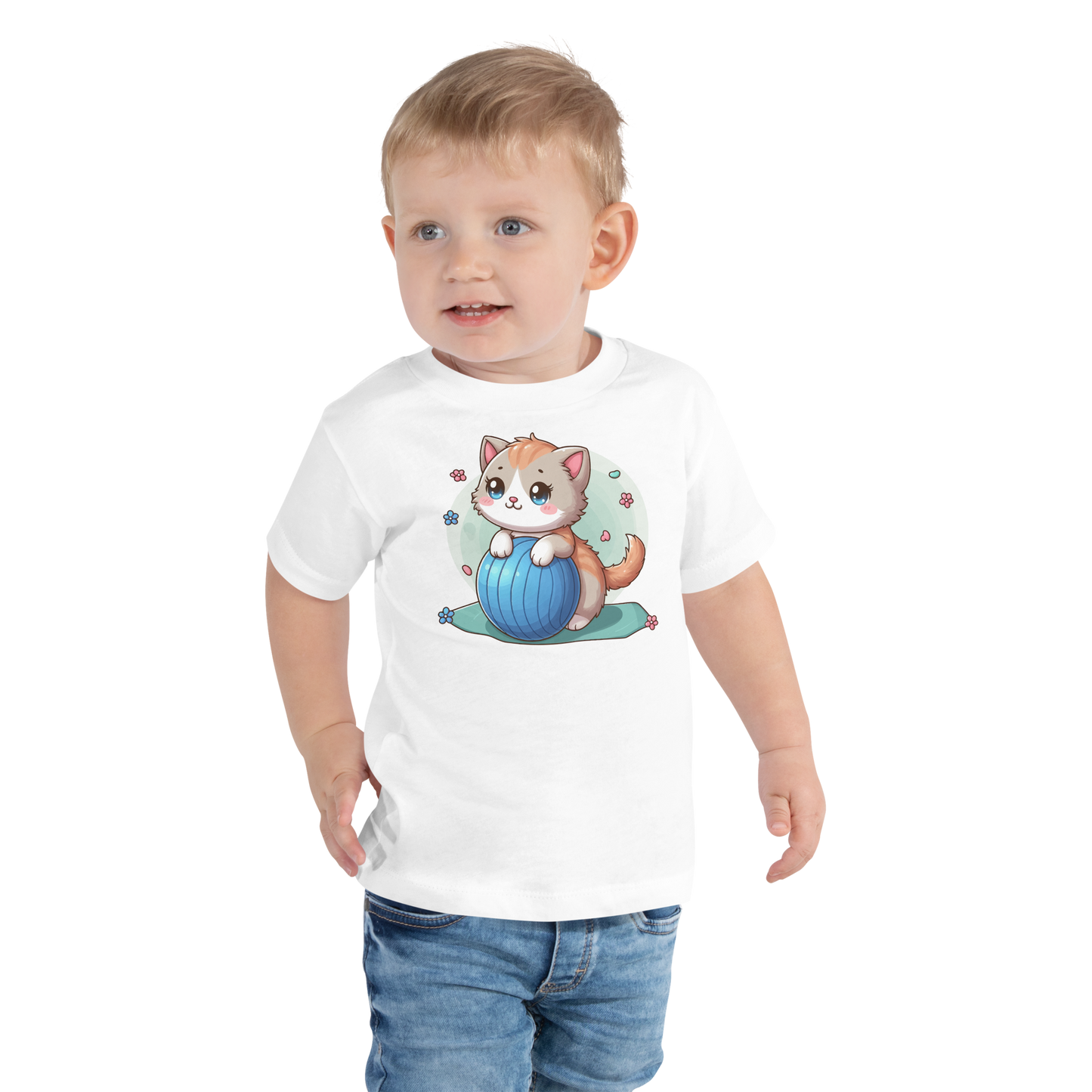 Brown Kitten on Blue Ball - Toddler Tee