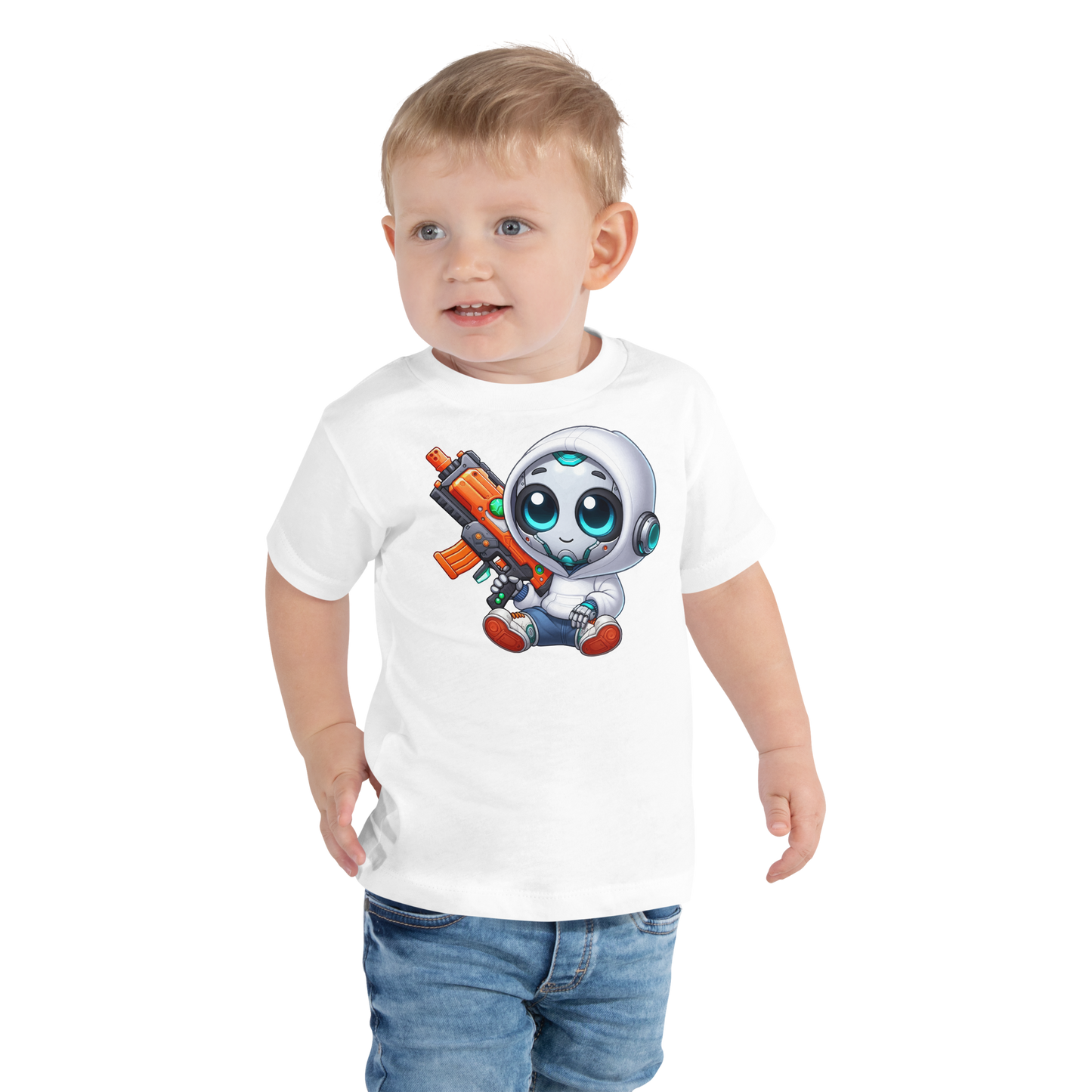 White Robot with Foam Dart Blaster - Toddler Tee