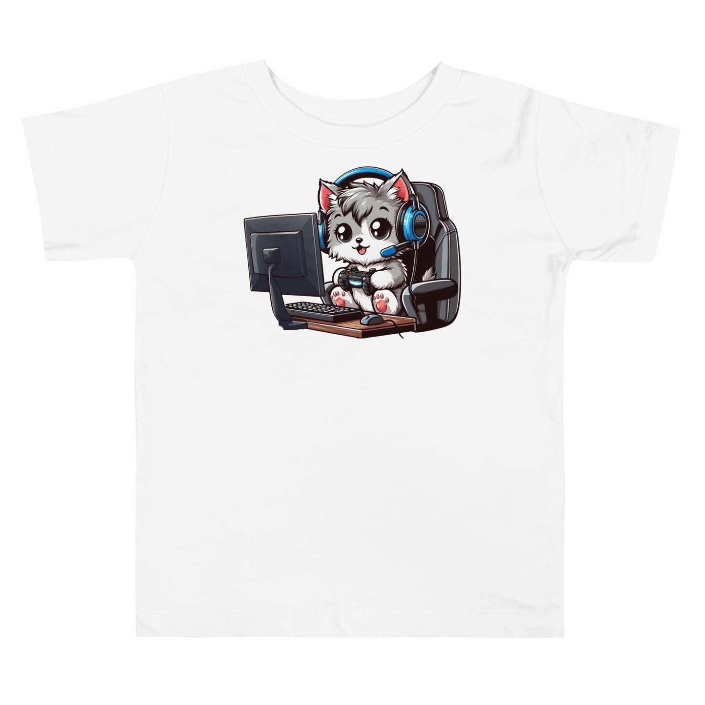 Gamer Kitten - Blue Headset - Toddler Tee