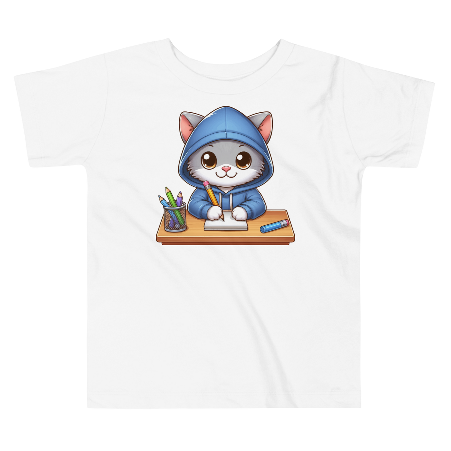 Grey Kitten Doing School - Toddler Tee