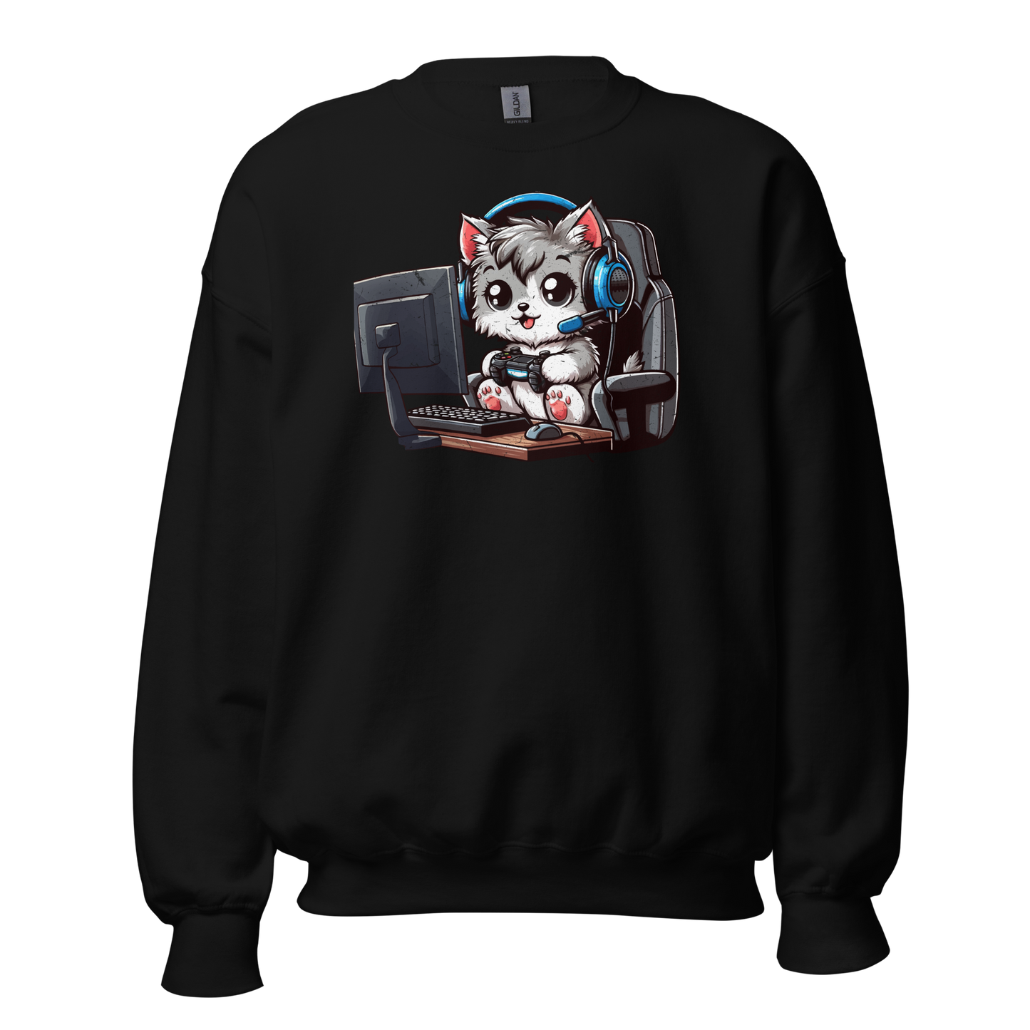 Gamer Kitten - Blue Headset - Preshrunk Sweatshirt