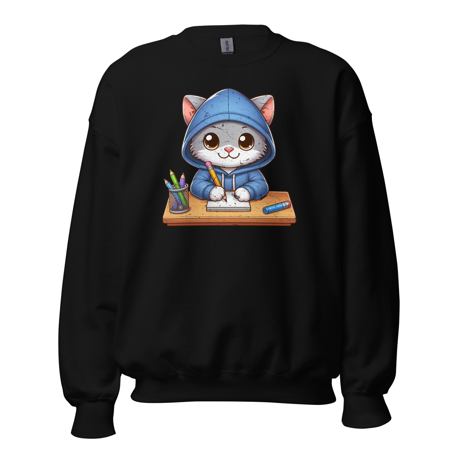 Grey Kitten Doing School - Preshrunk Sweatshirt