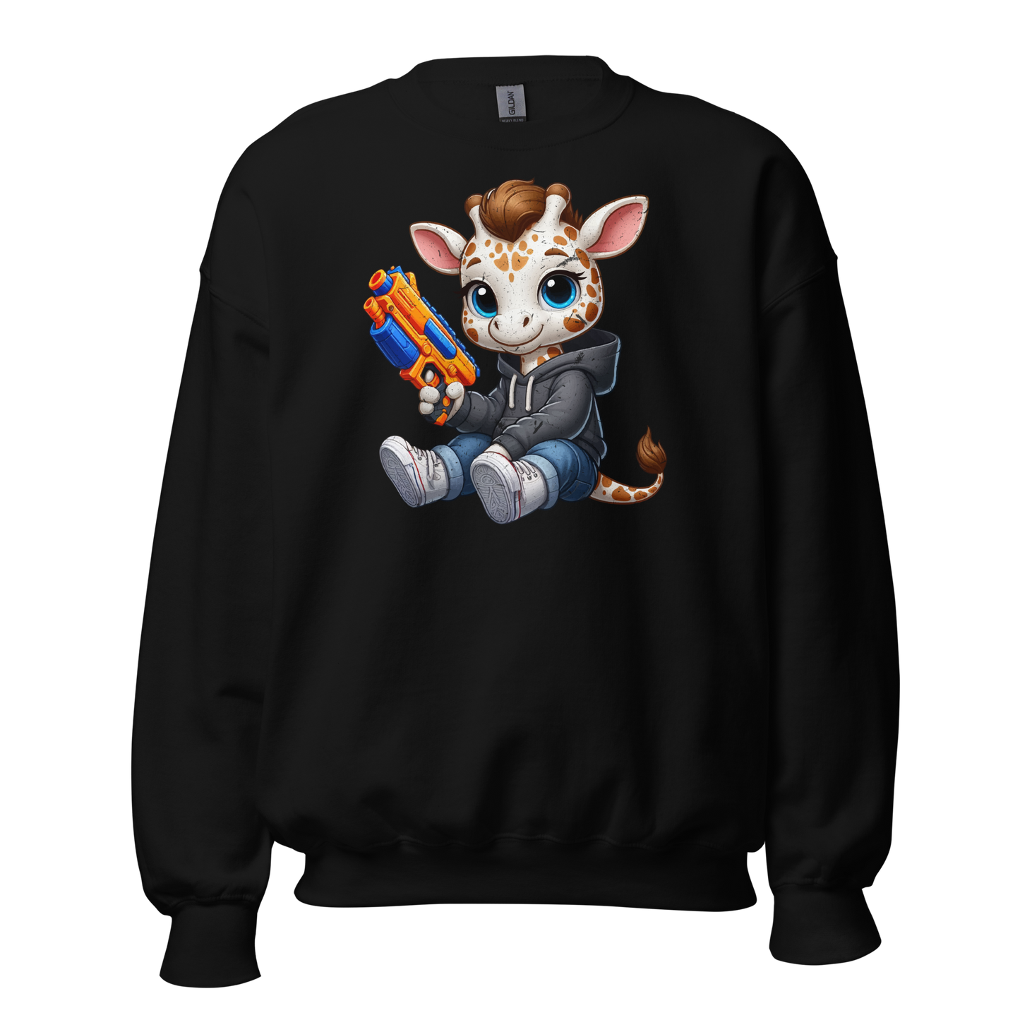 White Giraffe with Foam Dart Blaster - Preshrunk Sweatshirt