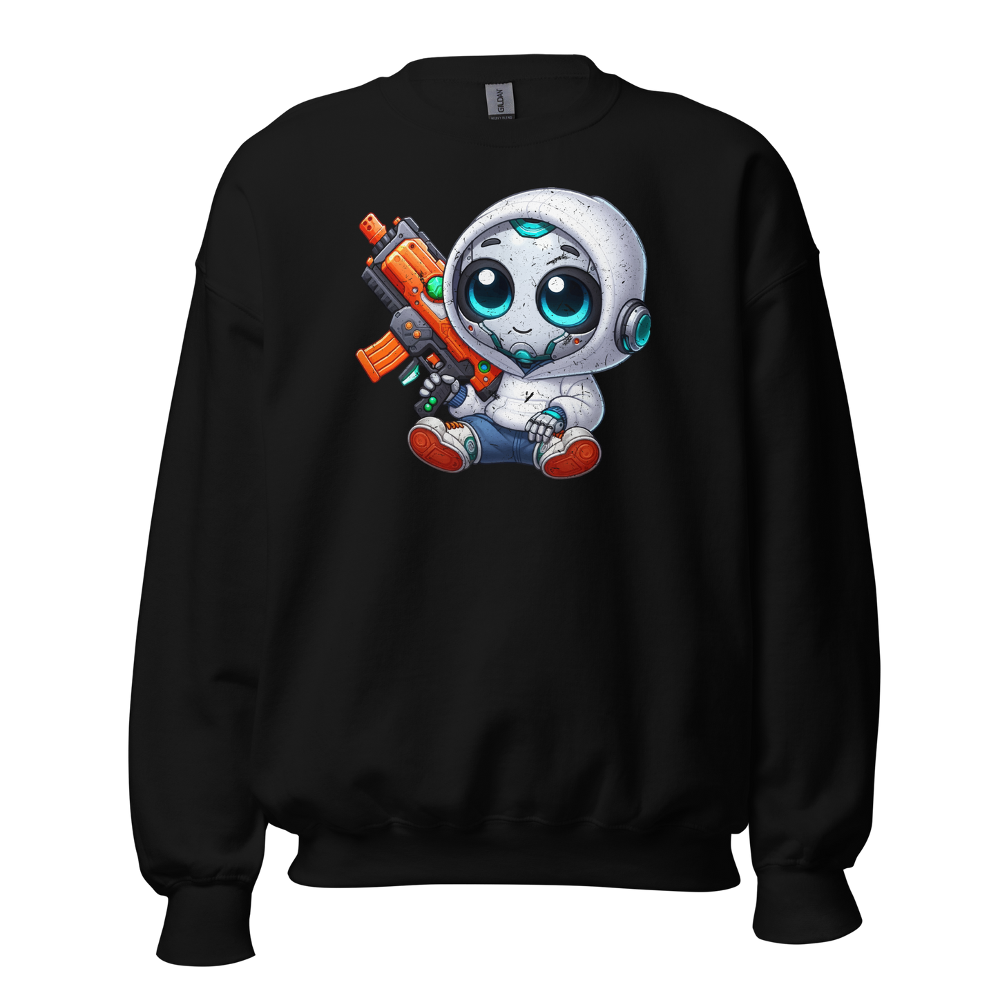 White Robot with Foam Dart Blaster - Preshrunk Sweatshirt