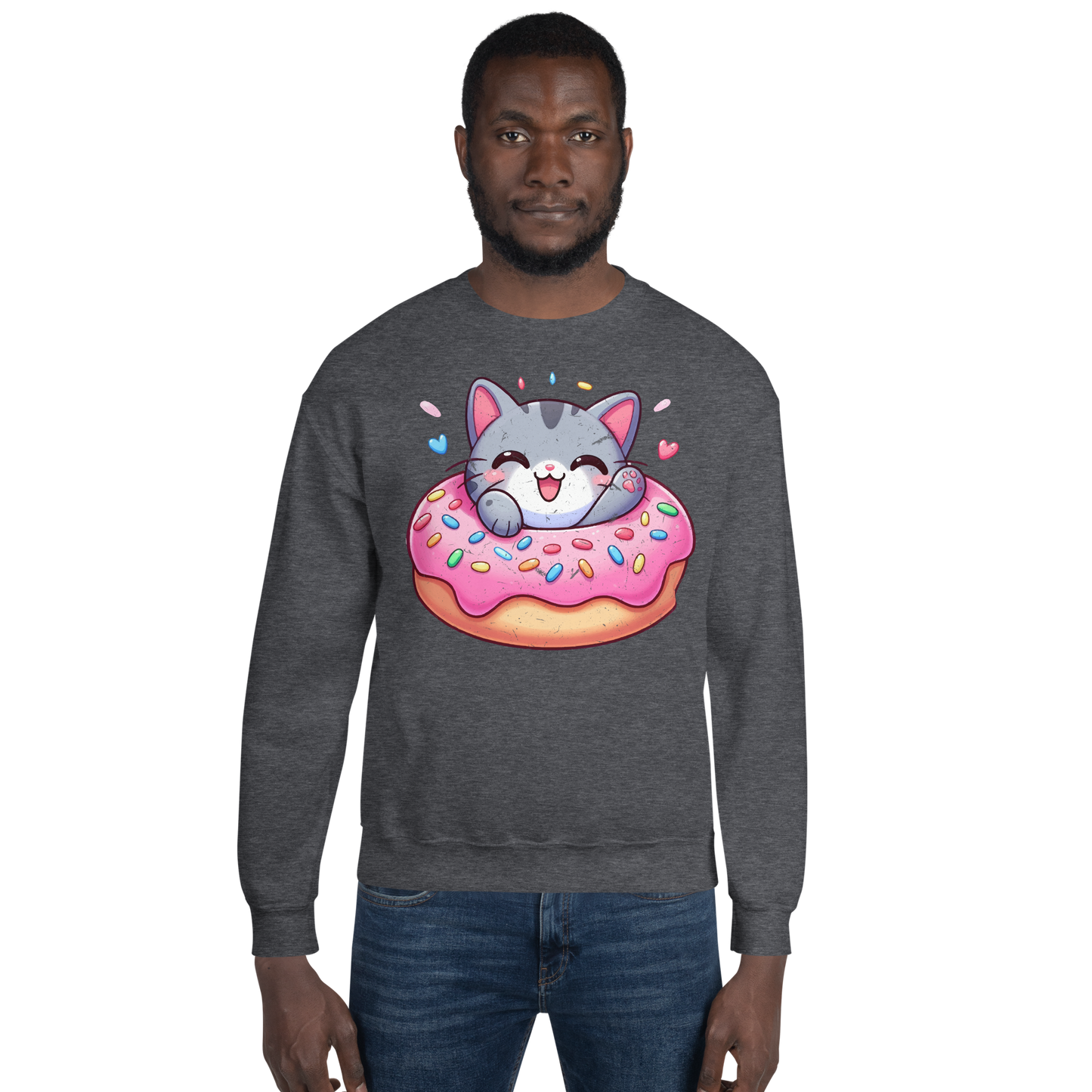 Grey Kitten - Laughing in a Donut - Preshrunk Sweatshirt