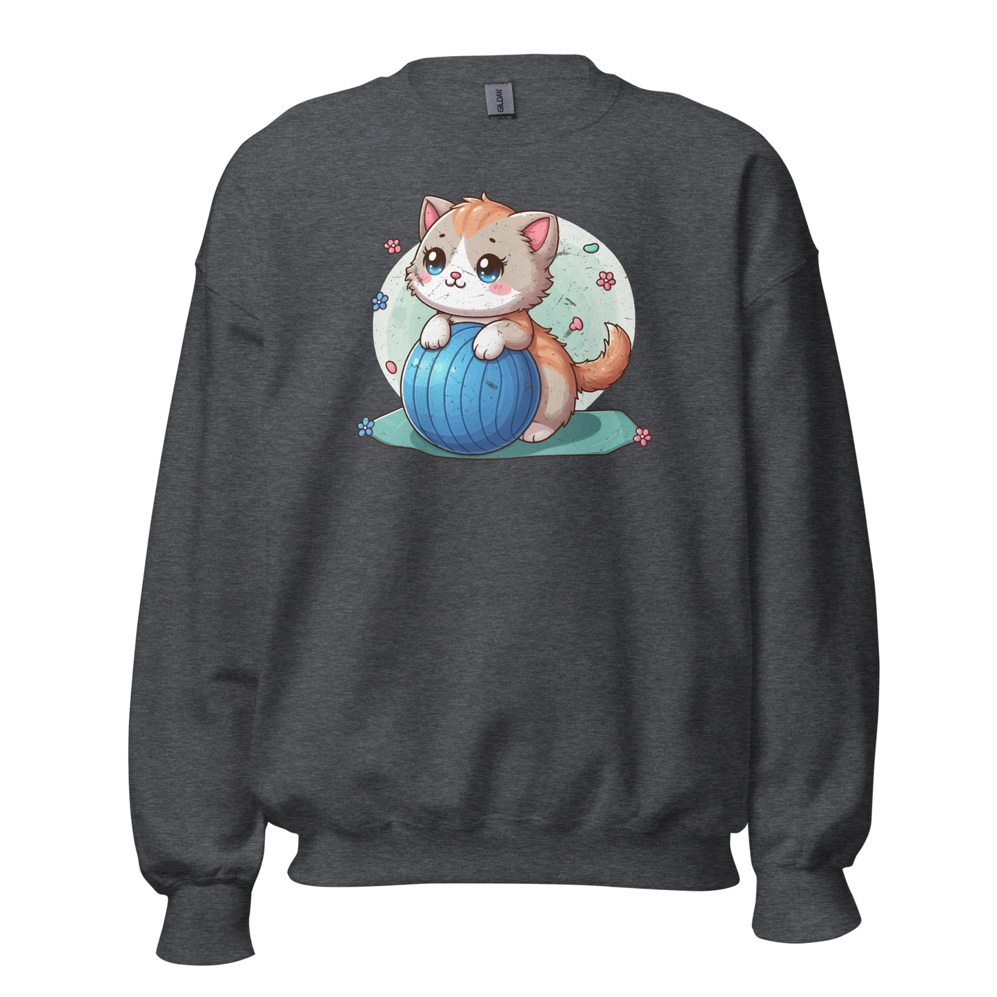 Brown Kitten on Blue Ball - Preshrunk Sweatshirt