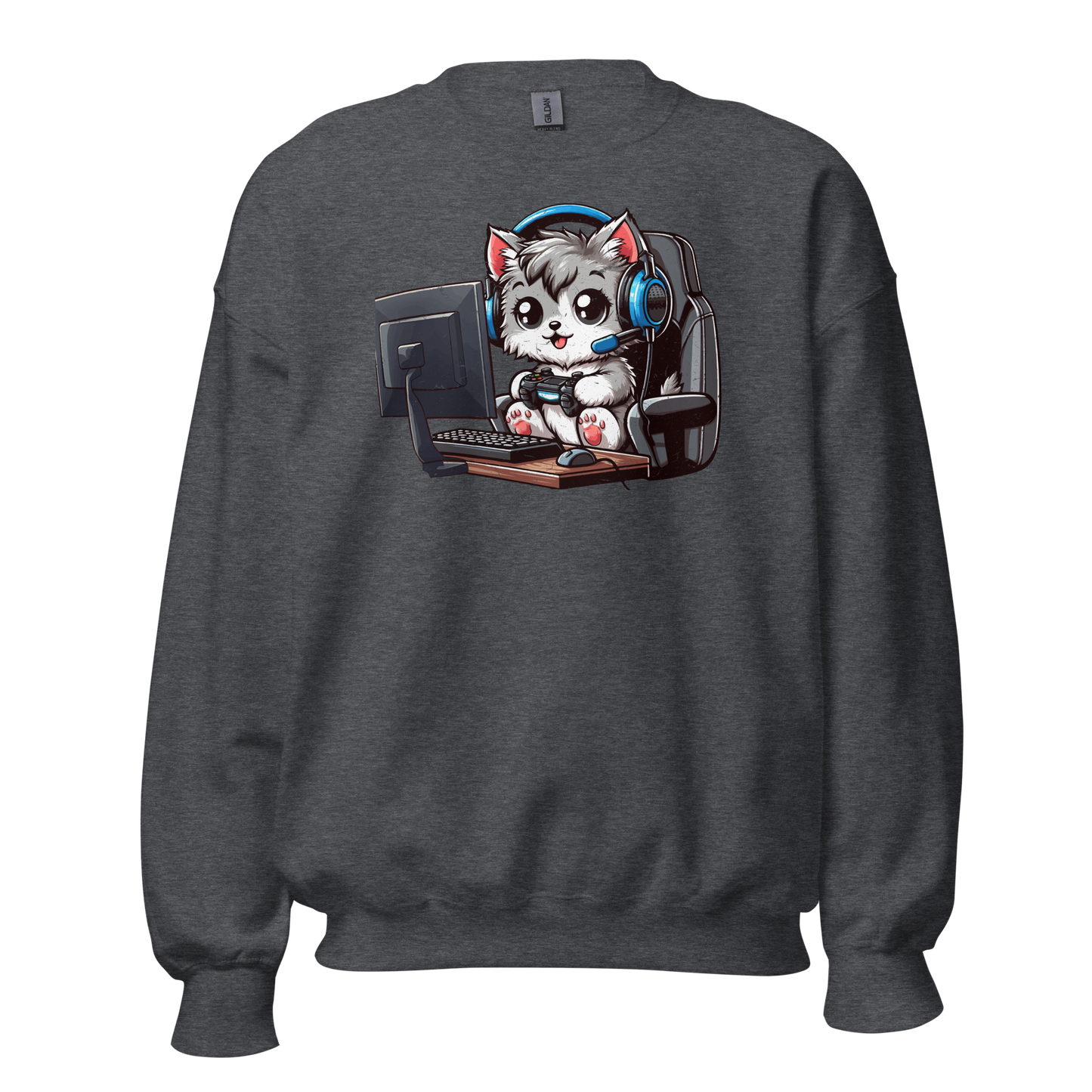 Gamer Kitten - Blue Headset - Preshrunk Sweatshirt