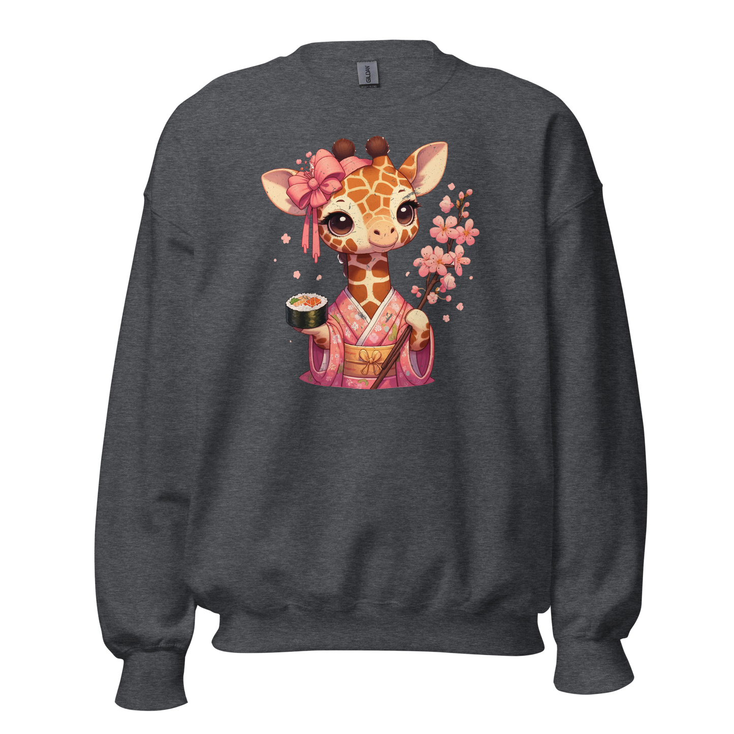 Geisha Giraffe - Holding Cherry Blossoms - Preshrunk Sweatshirt