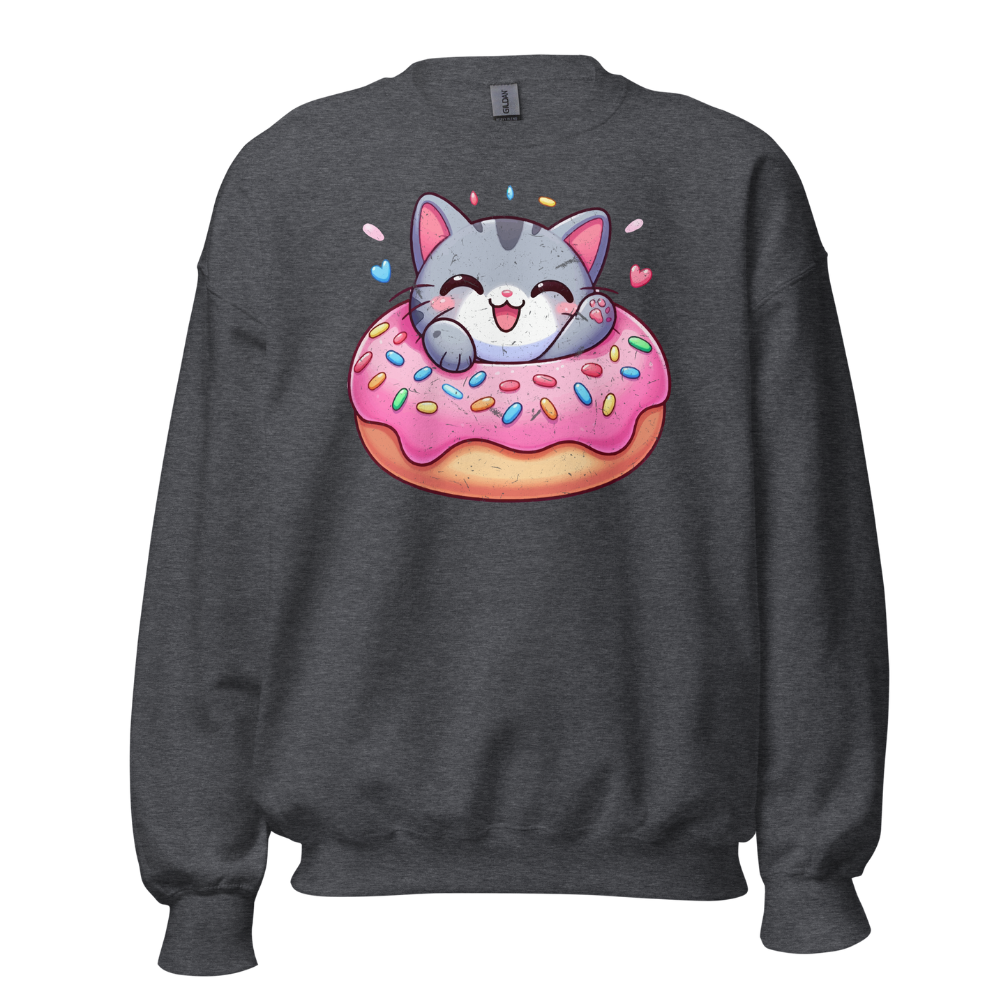 Grey Kitten - Laughing in a Donut - Preshrunk Sweatshirt